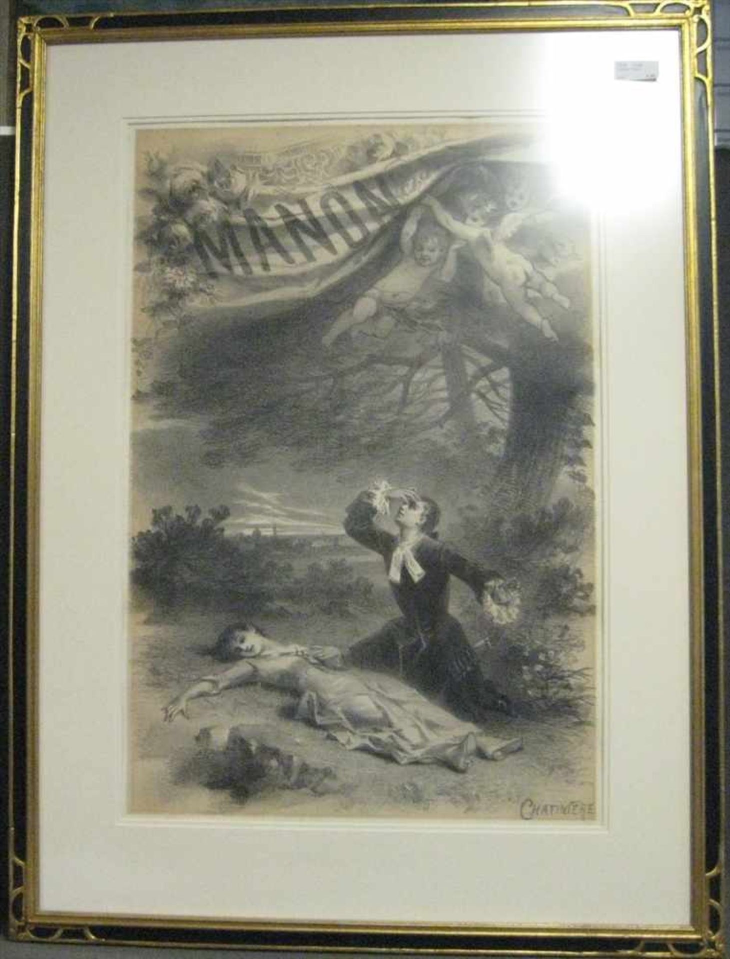 Chatinière, "Manon", Lithografie, Riss im oberen Blatt, 70 x 46,5 cm, R.