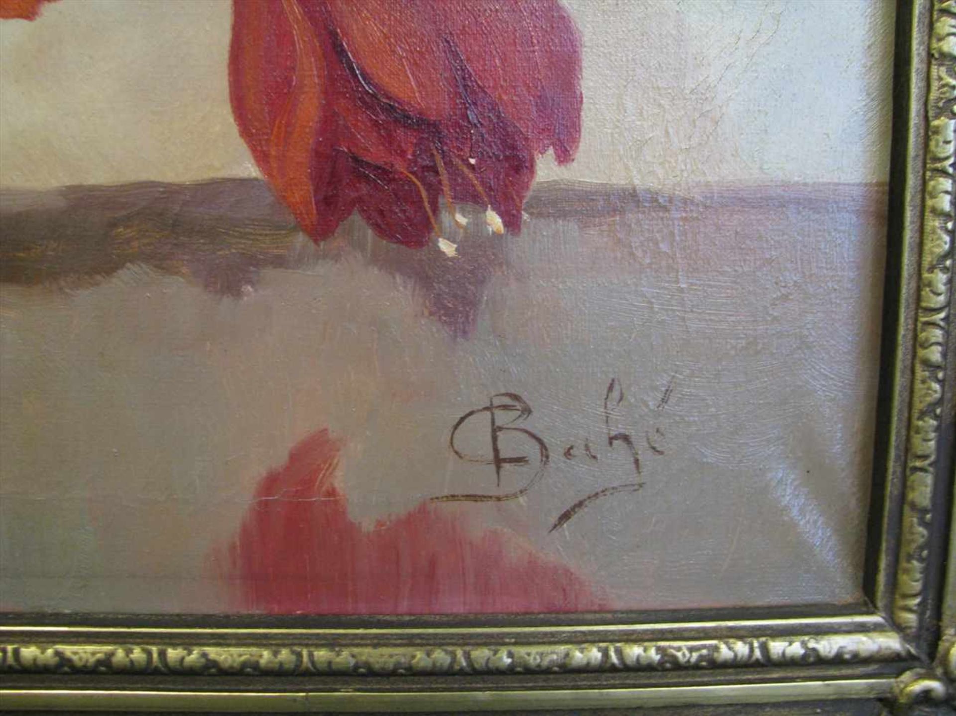 Bahé, C., "Stillleben mit Amaryllis", re.u.sign., Öl/Leinwand, besch., 50 x 70 cm, Stuckrahmen. - Image 2 of 2