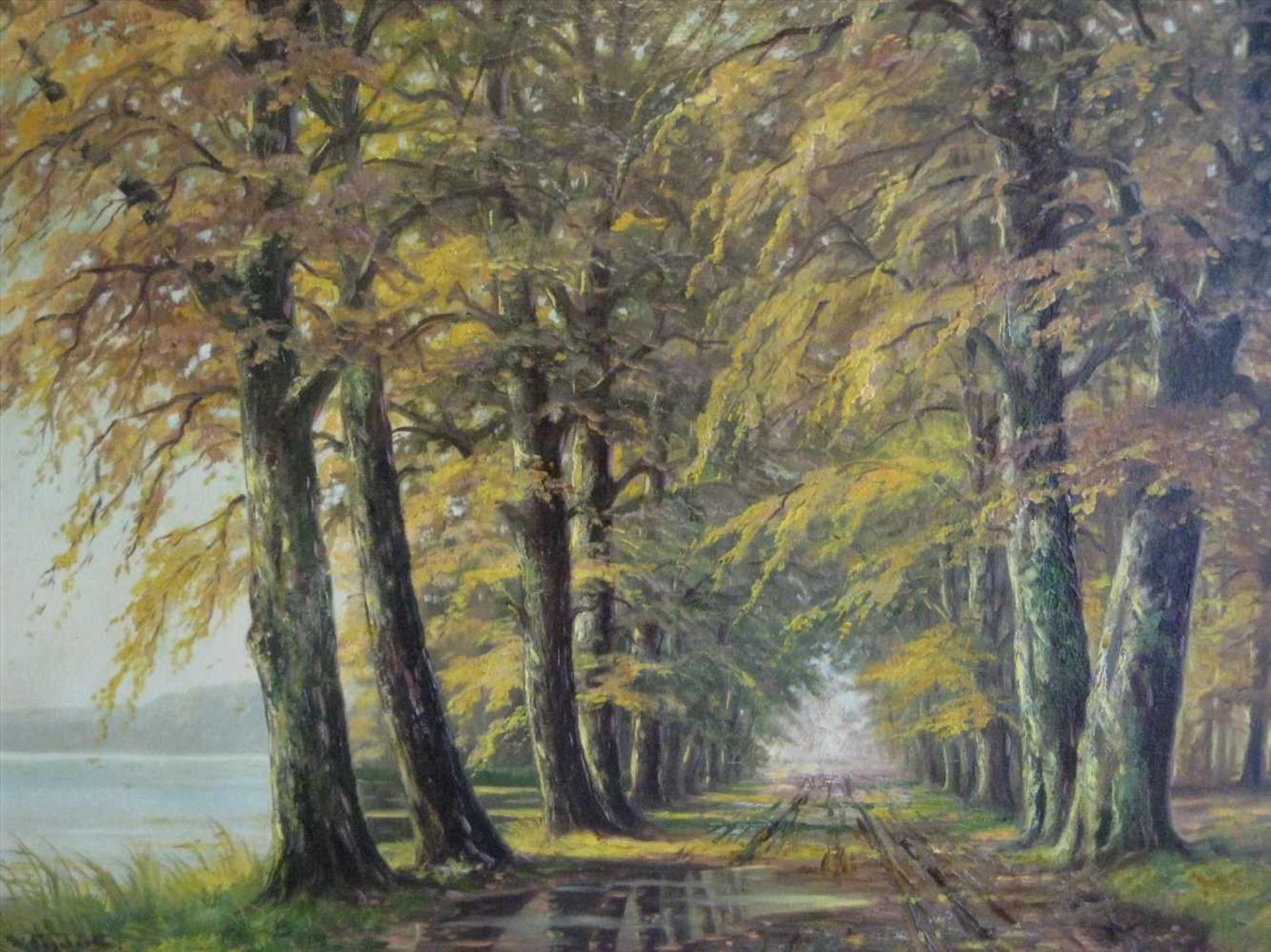 Sogelarth, W., "Herbstliche Wandansicht am See", li.u.sign., Öl/Leinwand, 60 x 81 cm, vergoldeter - Image 2 of 2