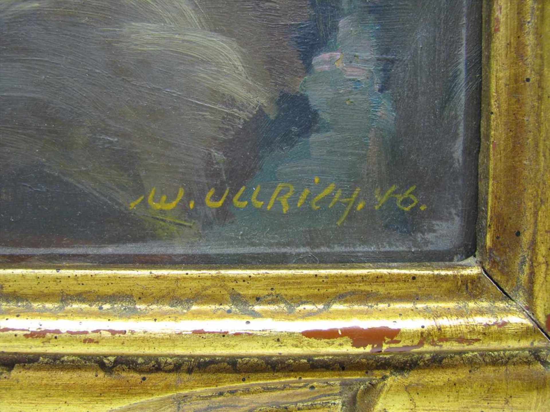Ullrich, W., "Haus am Waldrand", Öl/Malerpappe, sign.u.dat. (19)46, 49 x 60 cm, R. - Bild 2 aus 3