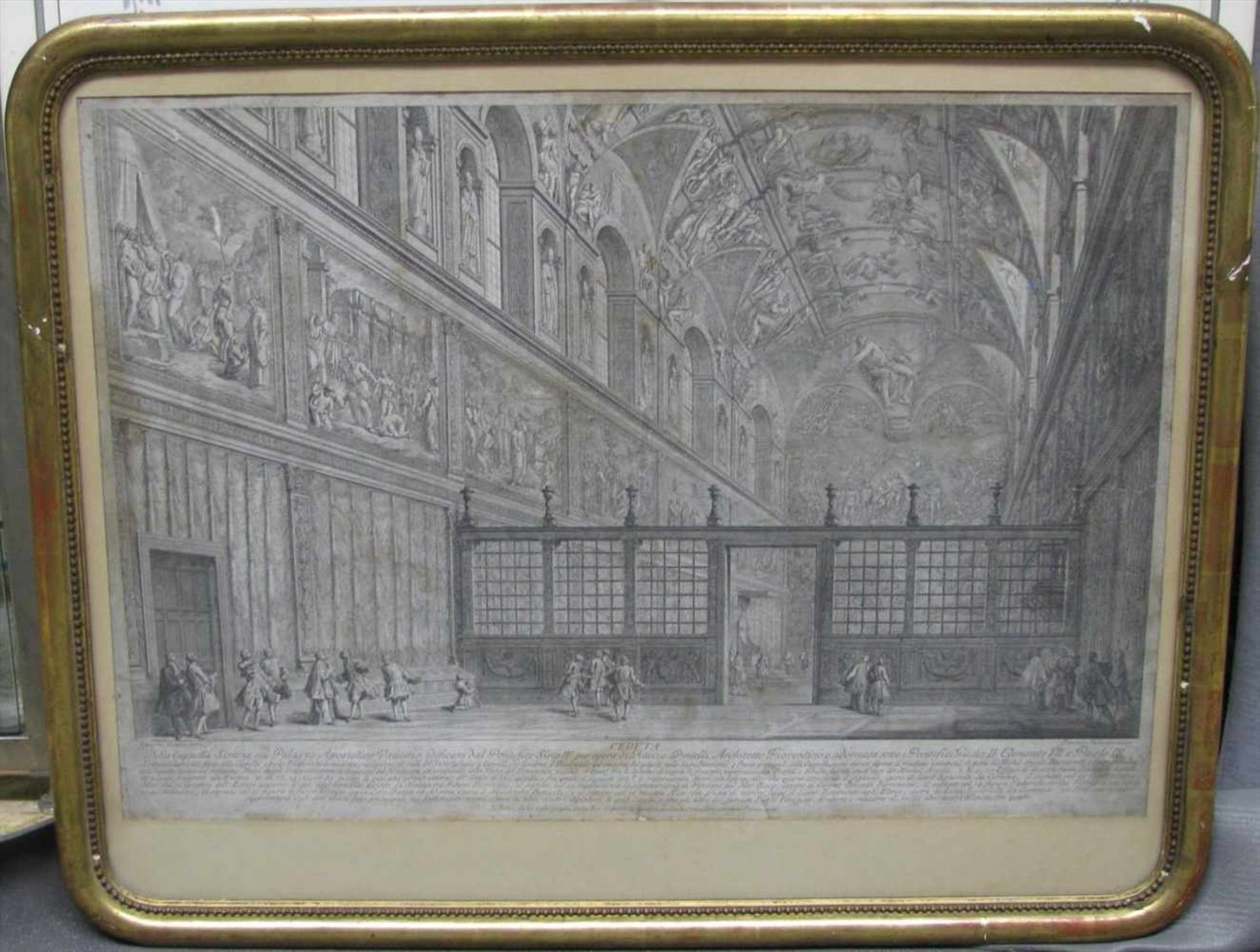 Barbazza, Francesco, Kupferstich, um 1766, "Die Sixtinische Kapelle", 48 x 70 cm, R.