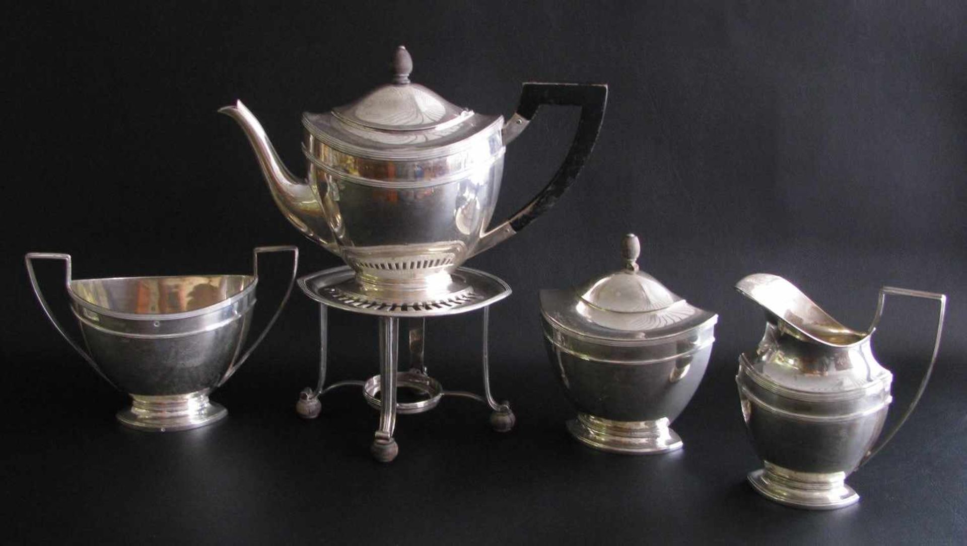 5 teiliges Teeservice, Niederlande, Empire-Stil, 835er Silber, gepunzt, 1093 g, Meistersignatur "