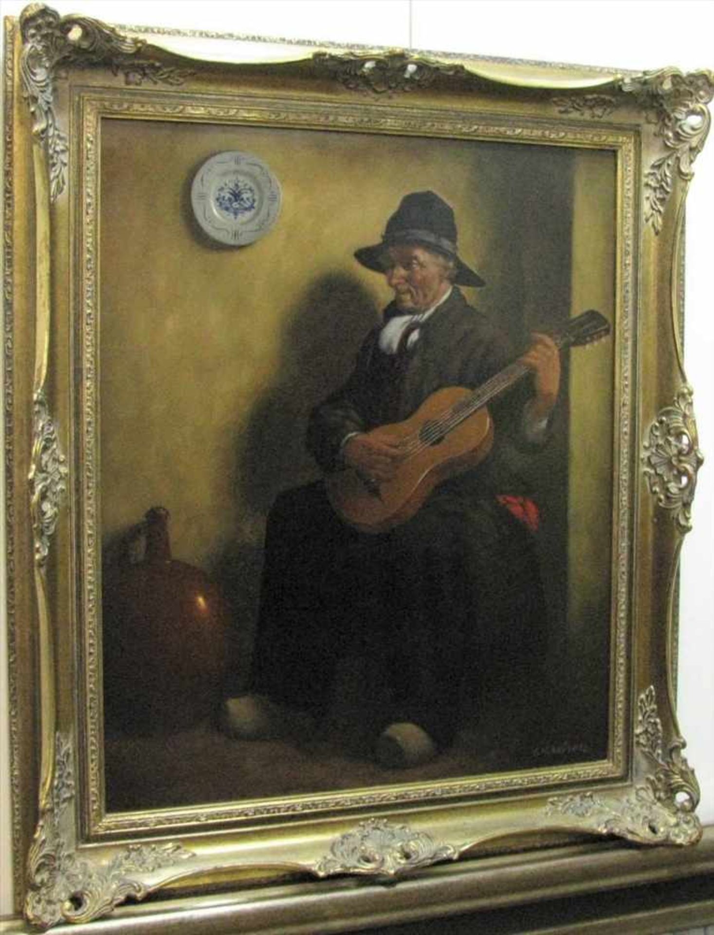 Brühne, Friedrich Heinrich, 1879 - 1949, deutscher Genremaler, "Bauer beim Gitarrespiel", re.u.
