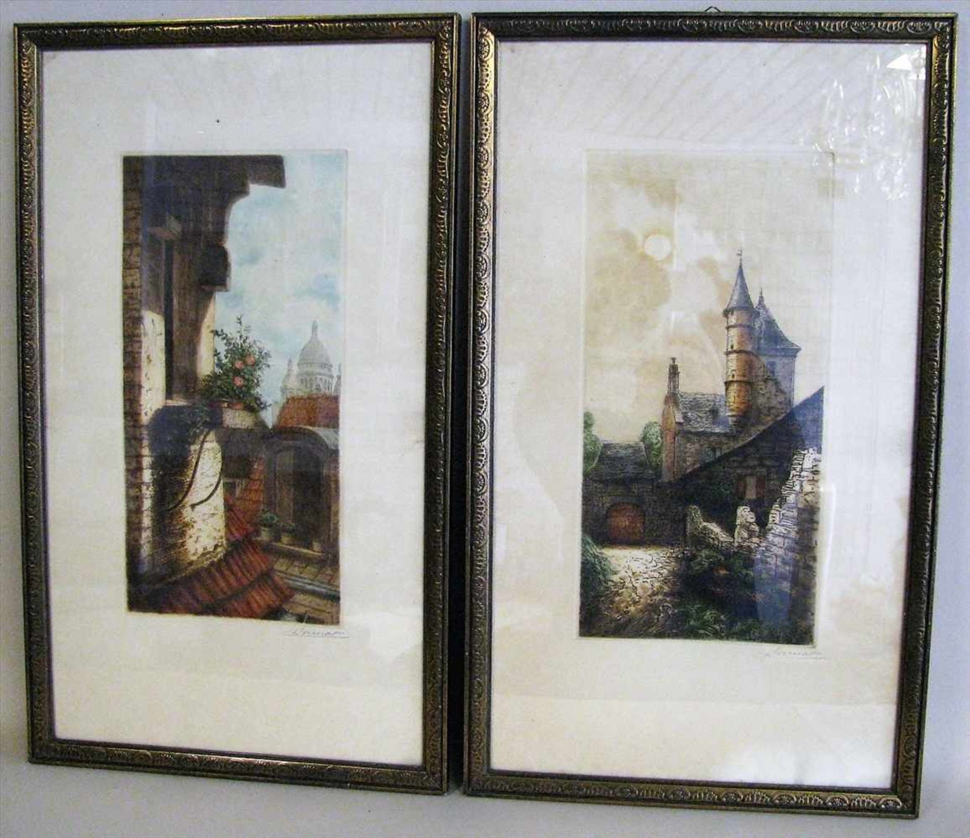 Wonnat, 2 aquarellierte Radierungen, re.u.sign., 45 x 22 cm, R.