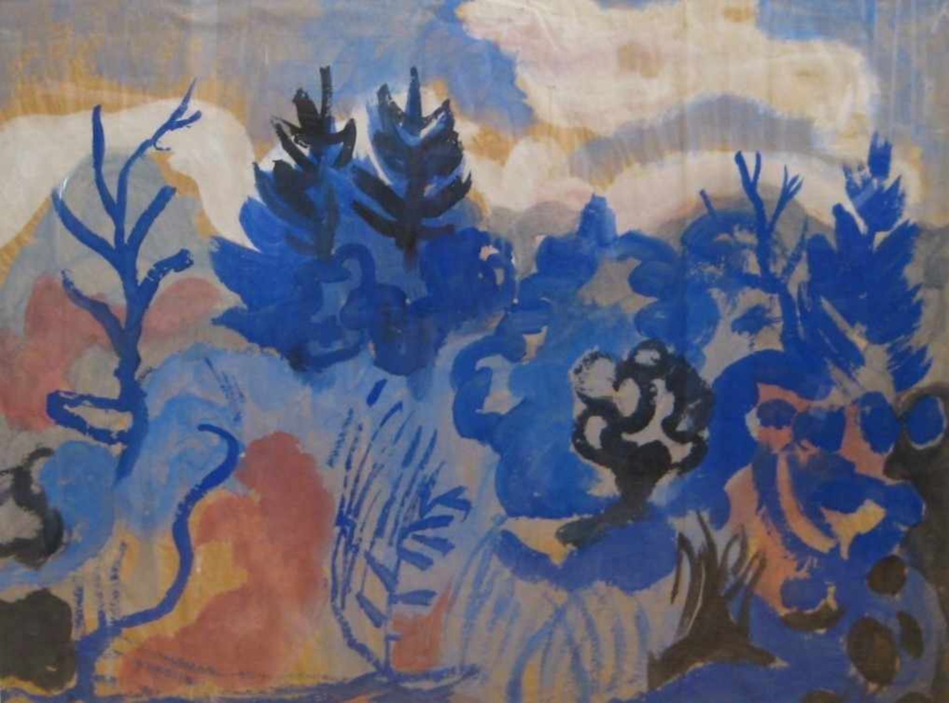 Kamps, Heinrich, 1896 - 1954, Krefeld - Düsseldorf, "Landschaft mit blauen Bäumen", re.u.monogr.,