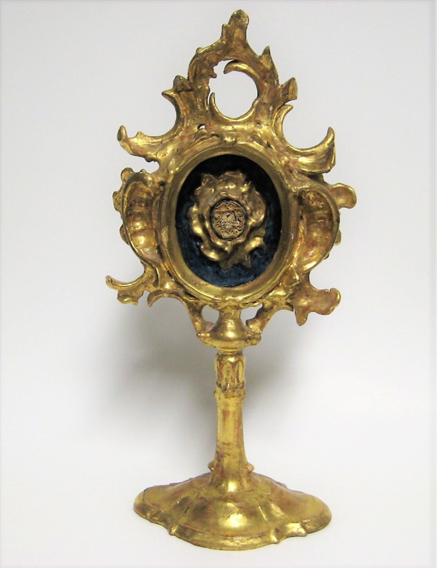 Reliquienständer mit Reliquie, 18. Jahrhundert, Holz geschnitzt und blattvergoldet, 36,5 x 18 x 11