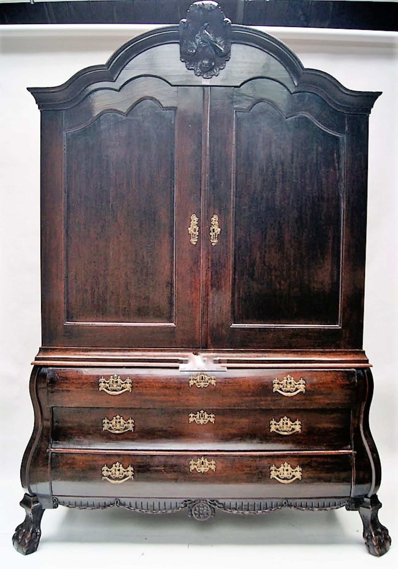 Kabinettschrank, Niederlande, 1. Hälfte 19. Jahrhundert, Eiche massiv, Oberteil 2-türig, Unterteil