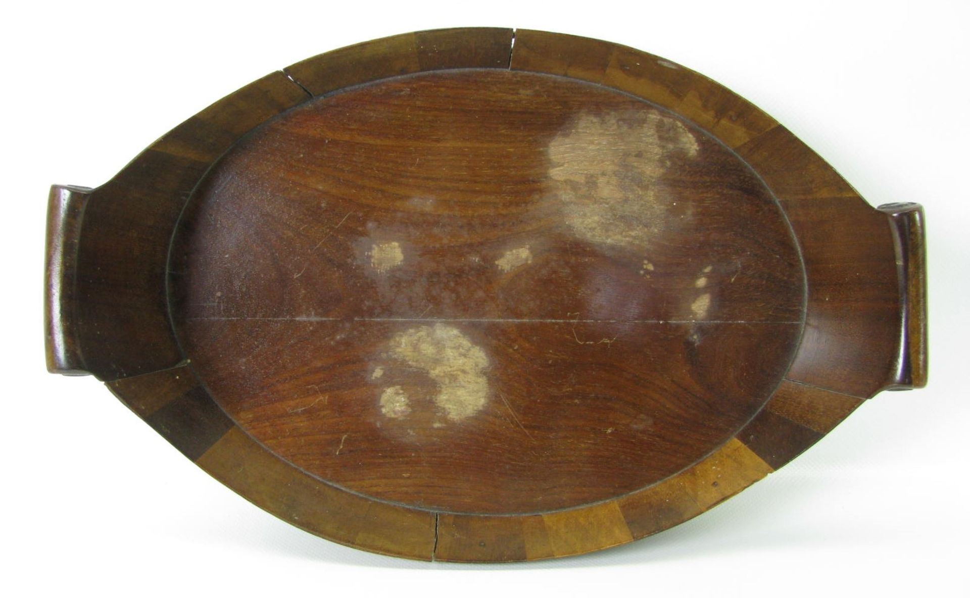 Tablett mit Henkeln, England, 19. Jahrhundert, Mahagoni mit Messingbändern, 8,5 x 36,5 x 23