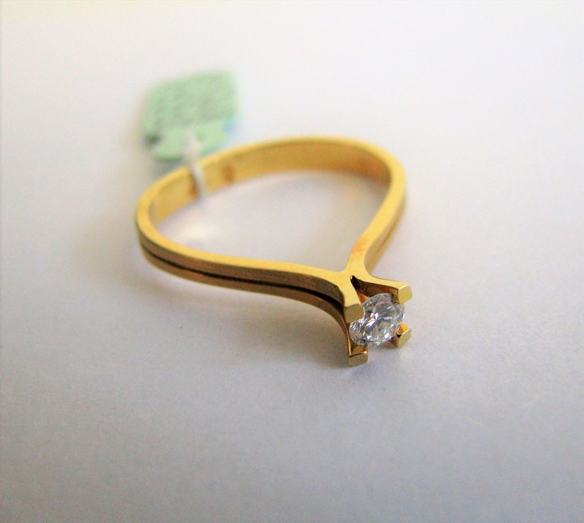 Solitär-Ring, Brillant, 0,16 ct, TW IF, 750er Gelbgold, gepunzt, 2,38 g, rhodiniert,