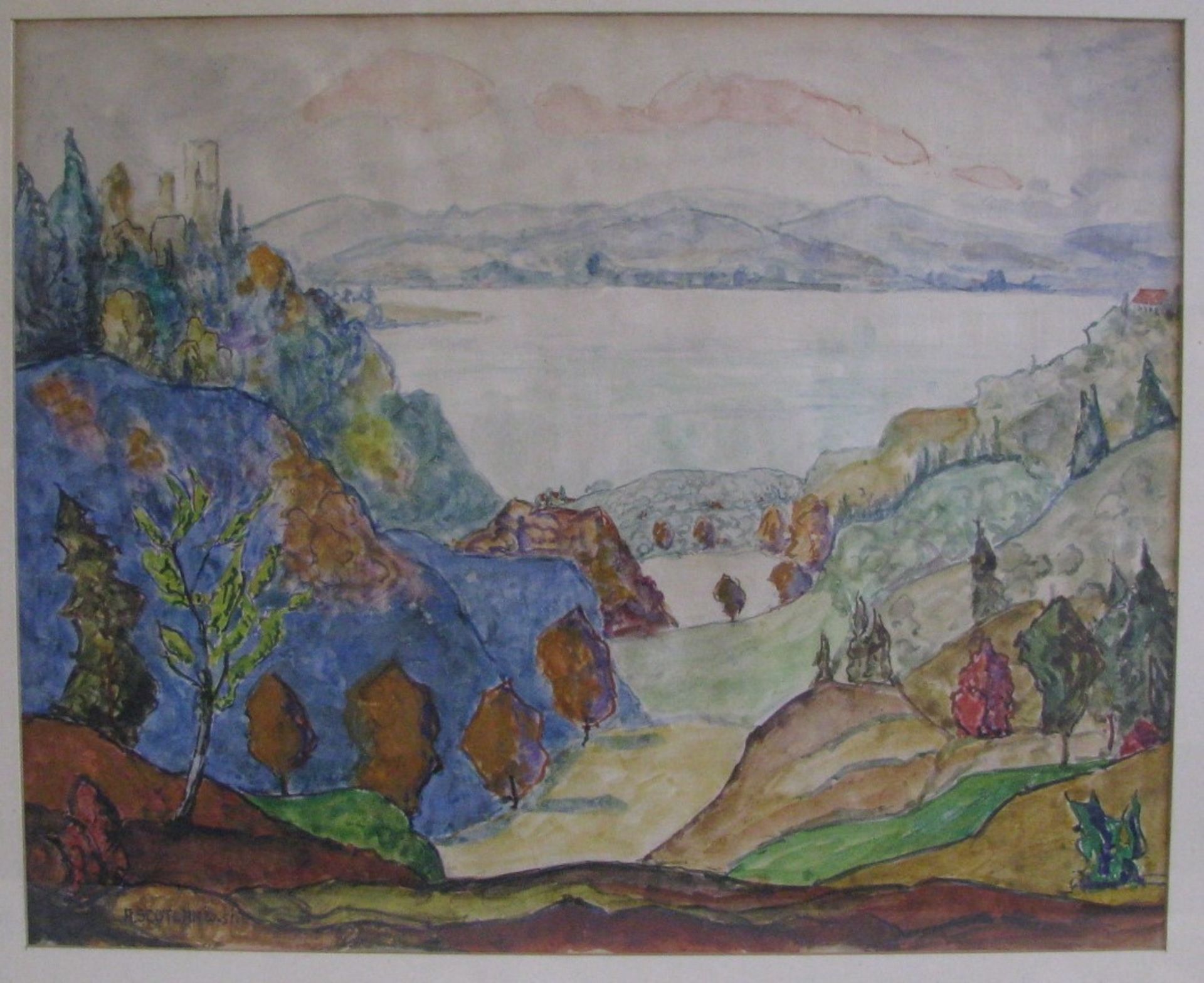 Scotland, Alfred, *1878, Neumark - Gotha, "Blick von Bodman über den See mit Ruine", li.u.sign.u.