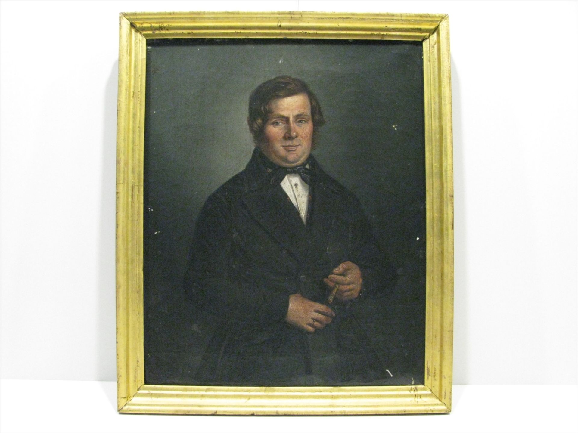 Biedermeier, um 1850, Damen- und Herrenporträt, Öl/Leinwand, 40 x 32,5 cm, Blattgoldrahmen.- - -19. - Bild 3 aus 3