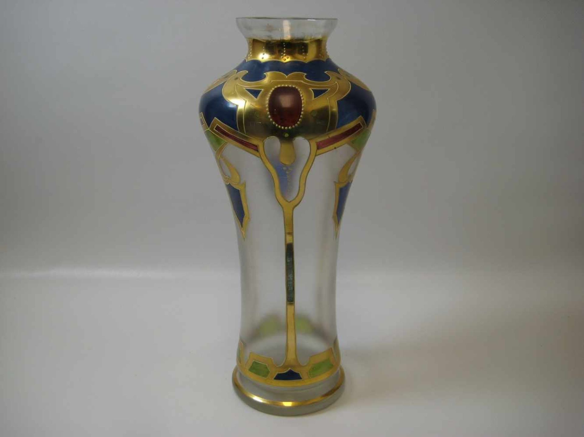 Vase, Jugendstil, Österreich, um 1900, Glas mit polychromer und Goldbemalung, h 34 cm, d 14 - Image 2 of 2