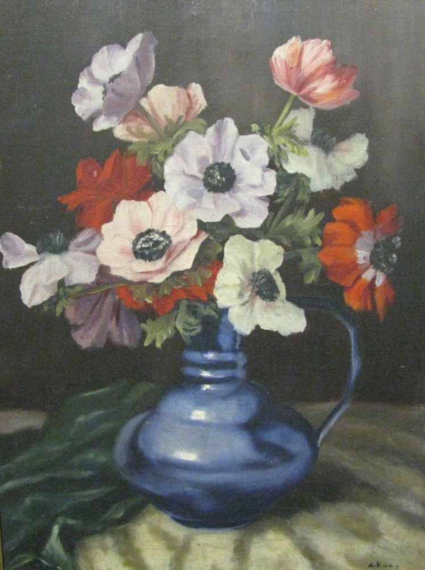 Kooy, A., um 1900, "Stillleben mit Anemonen", re.u.sign., Öl/Leinwand, 40 x 30 cm,