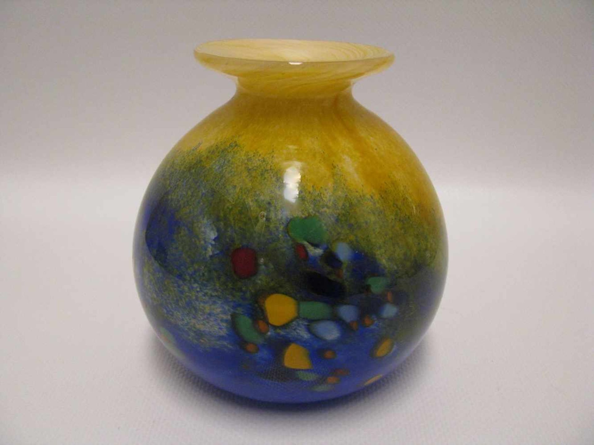 Vase, Verrerie d'Art de Soisy-sur-École, Glas mit polychromen Einschmelzungen, Ätzsignatur, h 10,5