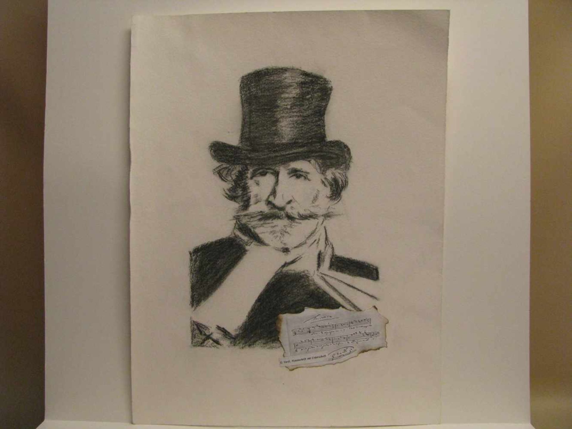 Unbekannt, "Giuseppe Verdi", Kohlezeichnung, 50 x 37,5 cm, o.R.- - -19.00 % buyer's premium on the