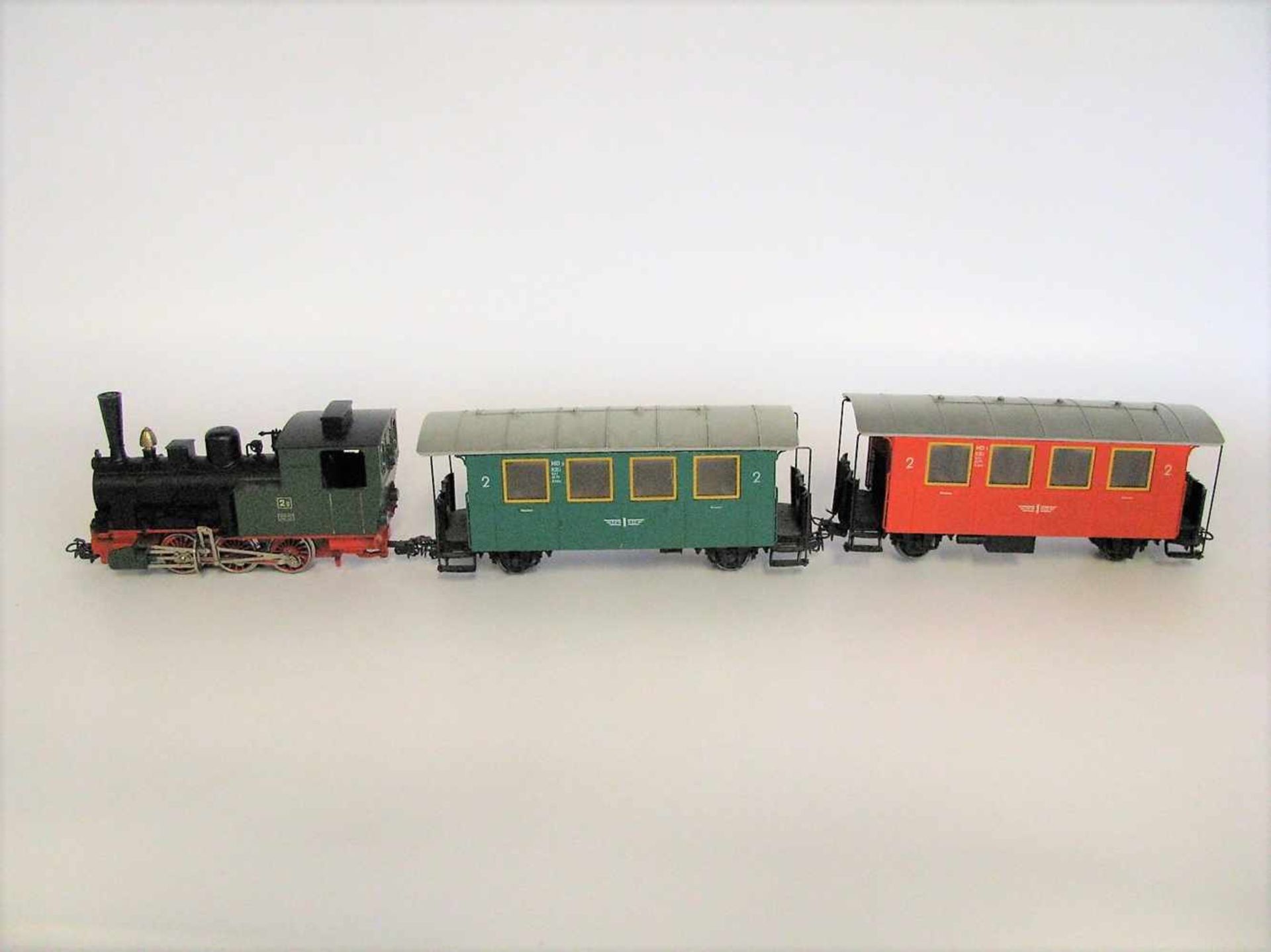 Elektro-Dampflokomotive mit 2 Personenwagen, Märklin Minex, S2, Lokomotive 9,2 x 17,5 x 5,5