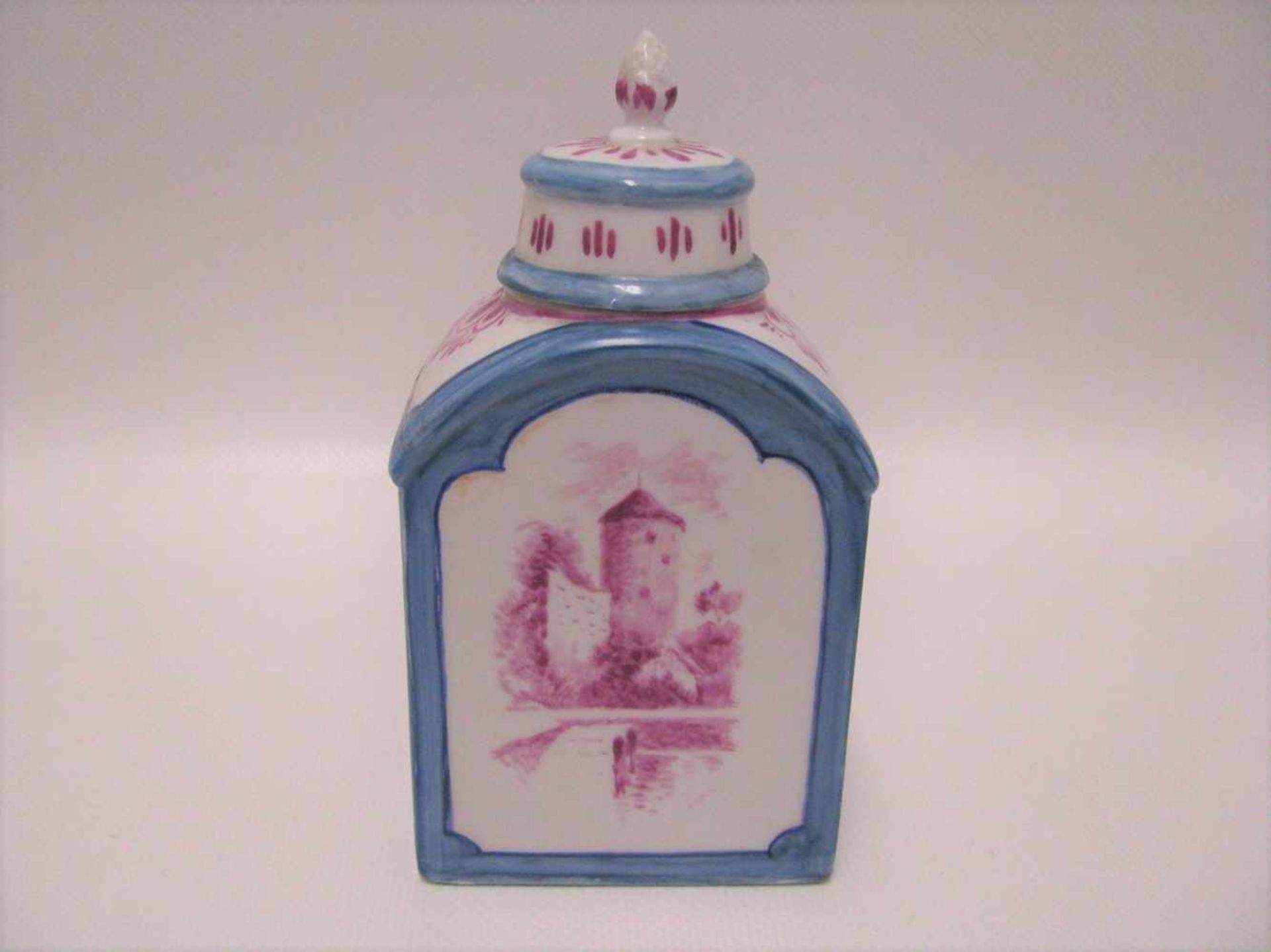 Teedose, Weißporzellan mit handbemalten Überlinger Ansichten von Victor Mezger, monogr., Deckel - Bild 3 aus 4