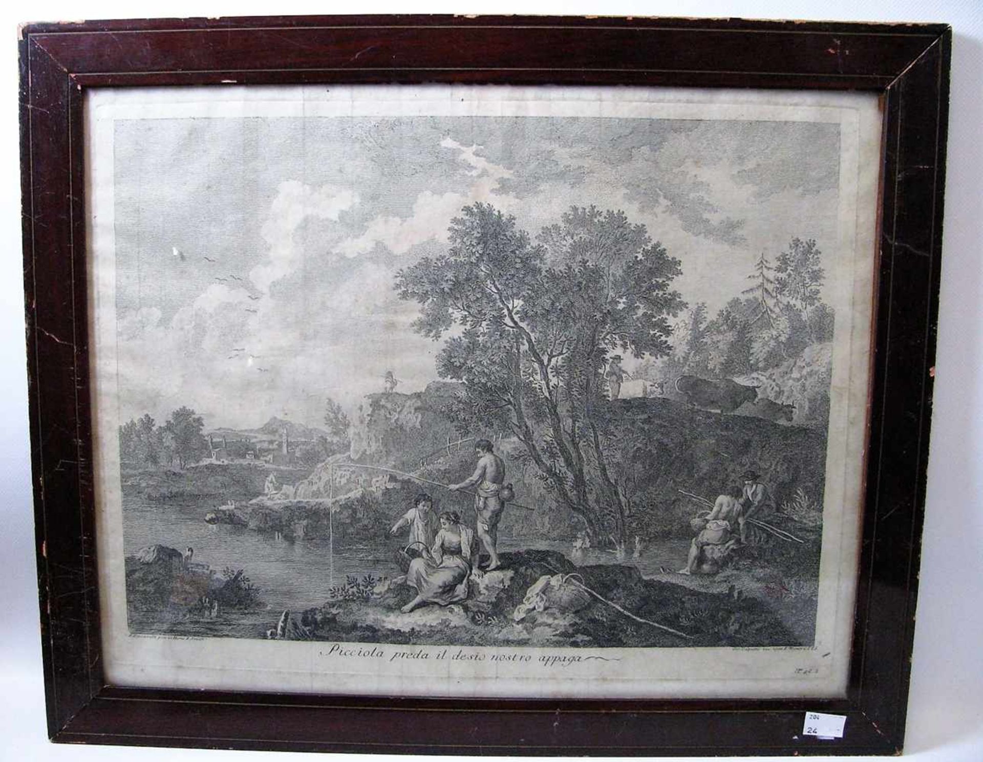 Zucarelli, F., 18. Jahrhundert, "Gesellschaft am Fluss", Radierung, 33 x 44 cm, R.- - -19.00 %