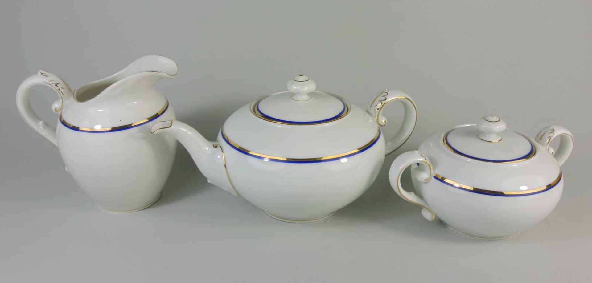 3-tlg. Tee-Kernstück, Rosenthal, Form Elite, 20er JahreModell von Ph.Rosenthal, weiß, blaue und