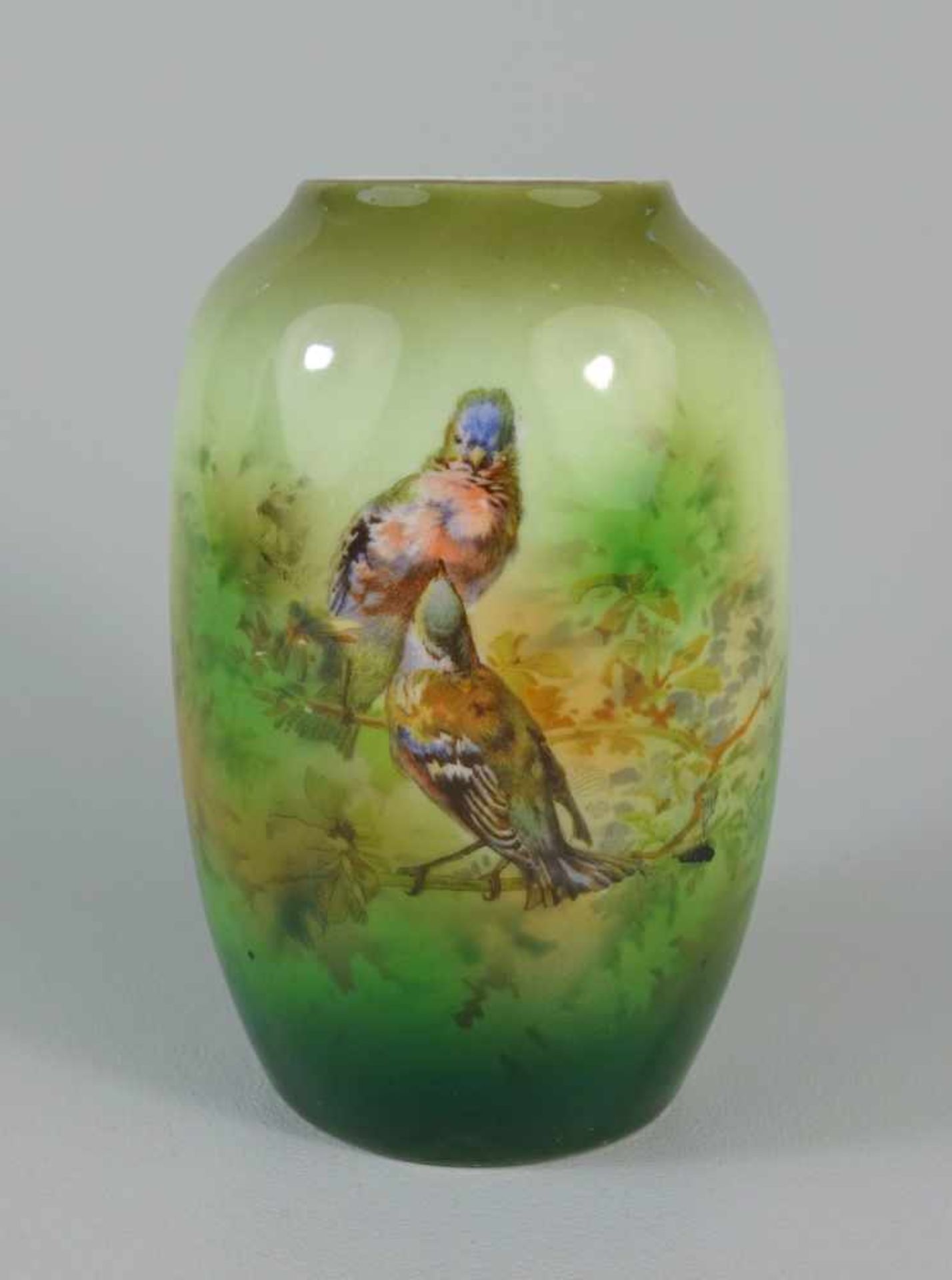 Vase mit Vögeln, Oskar Schlegenmilch, Thür.Marke von 1900 bis 1930; Form-Nr.0308, Handmalerei,