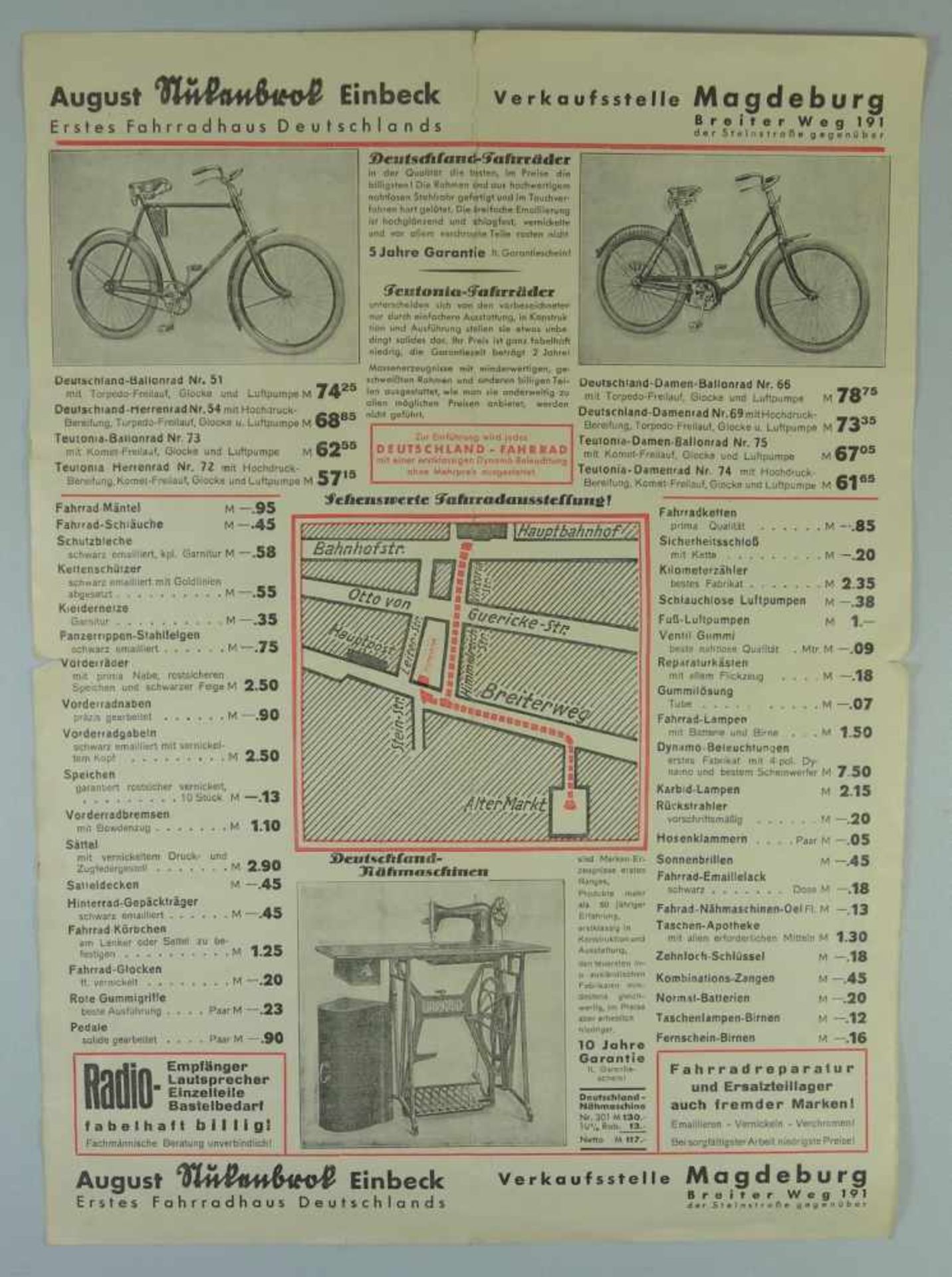 Karte der Umgebung von Magdeburg mit den Radfahrwegen, 20/30er Jahrerückseitig Werbung der Firma - Bild 2 aus 2