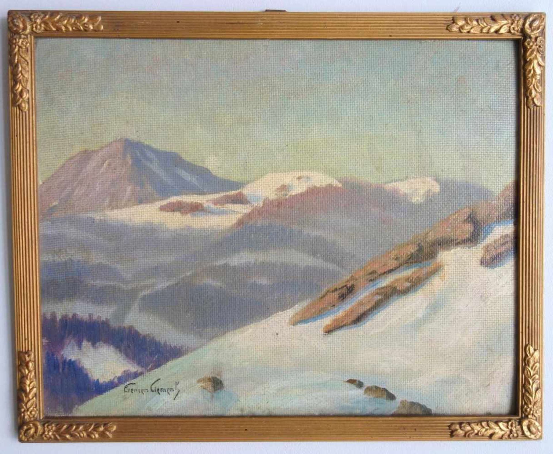 Eversen Clementz, "Verschneite Alpenlandschaft", um 1910 Öl/Karton, signiert, 23,5*29,5cm,