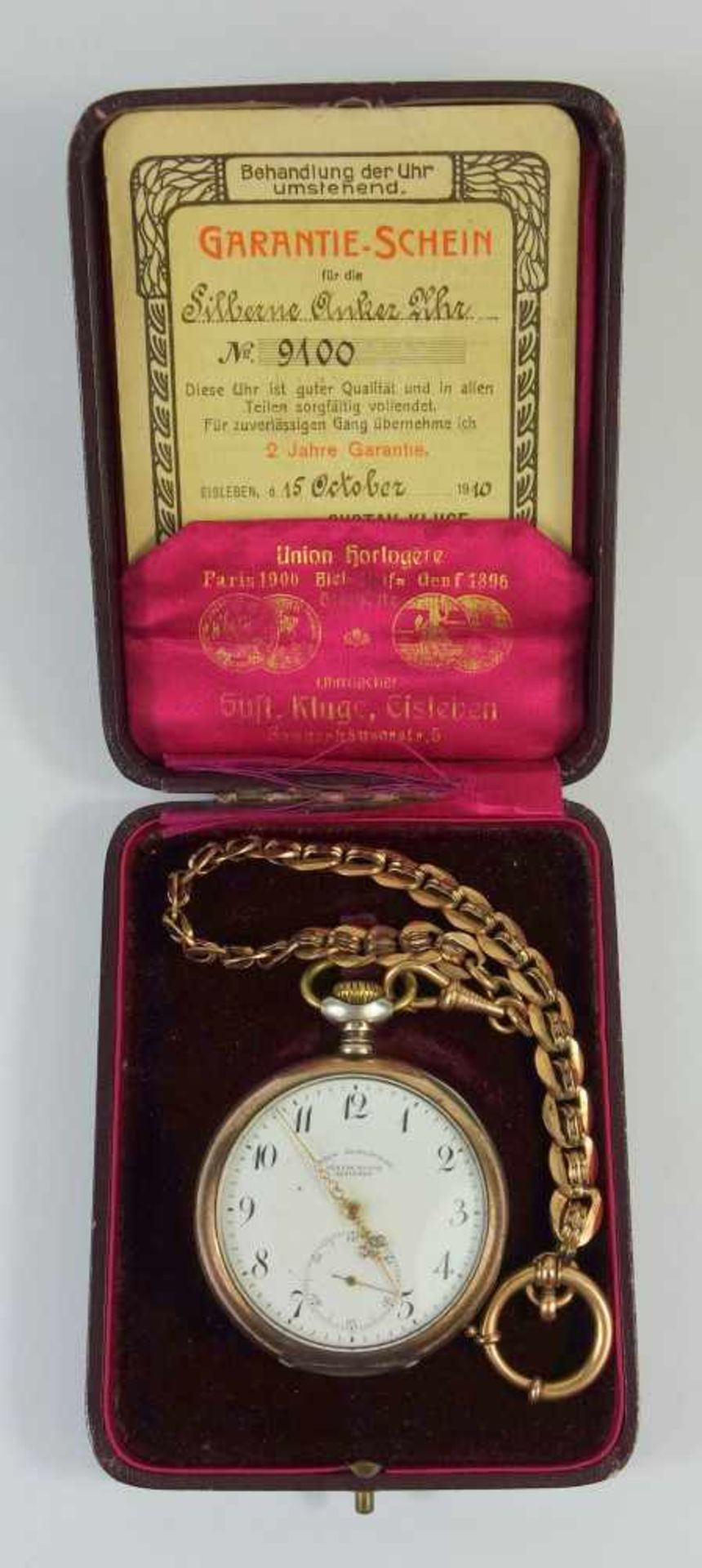 originale Union Horlogére Taschenuhr / Bergmannsuhr, Mansfeld, 1910silbernes Gehäuse, rücks.