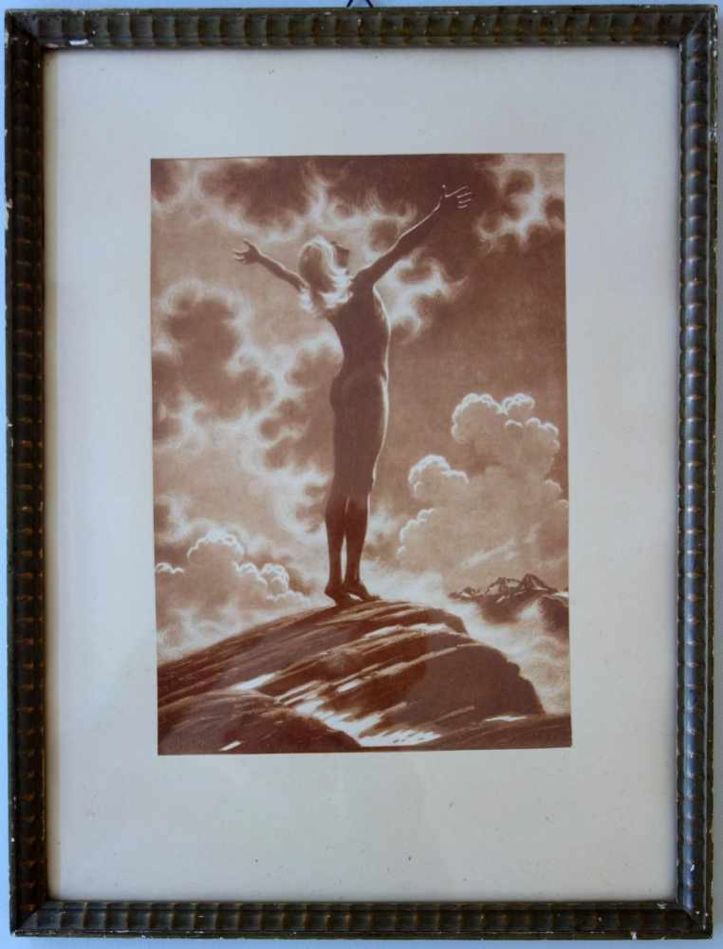 Frauenakt "Dem Himmel entgegen", um 1910Kunstdruck , Blattmaß 27,2*18,8cm, verglast gerahmt