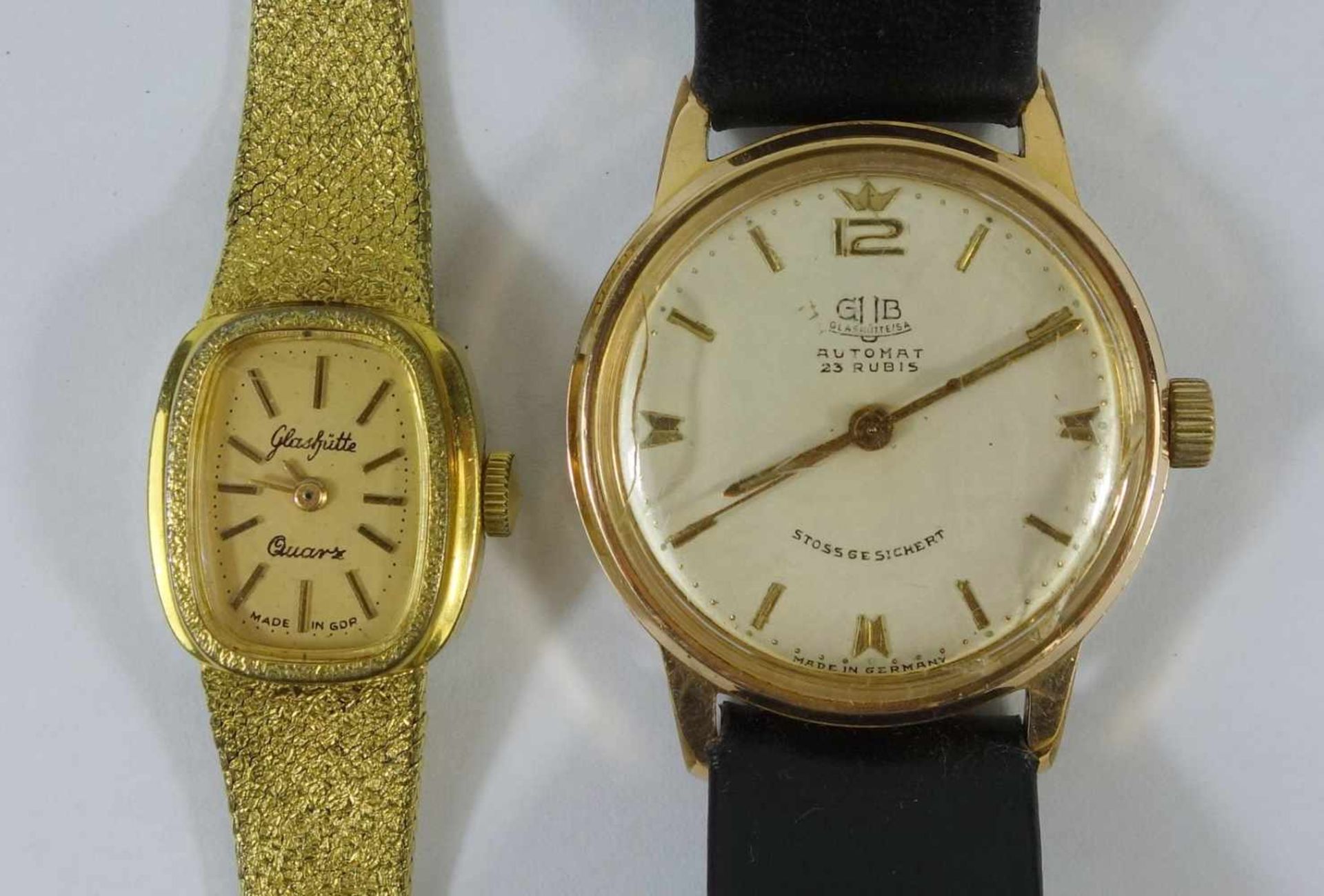 Herrrenuhr Glashütte Automatic und Damenuhr vergoldetes Gehäuse, D.33mm, Automatikwerk, läuft an,