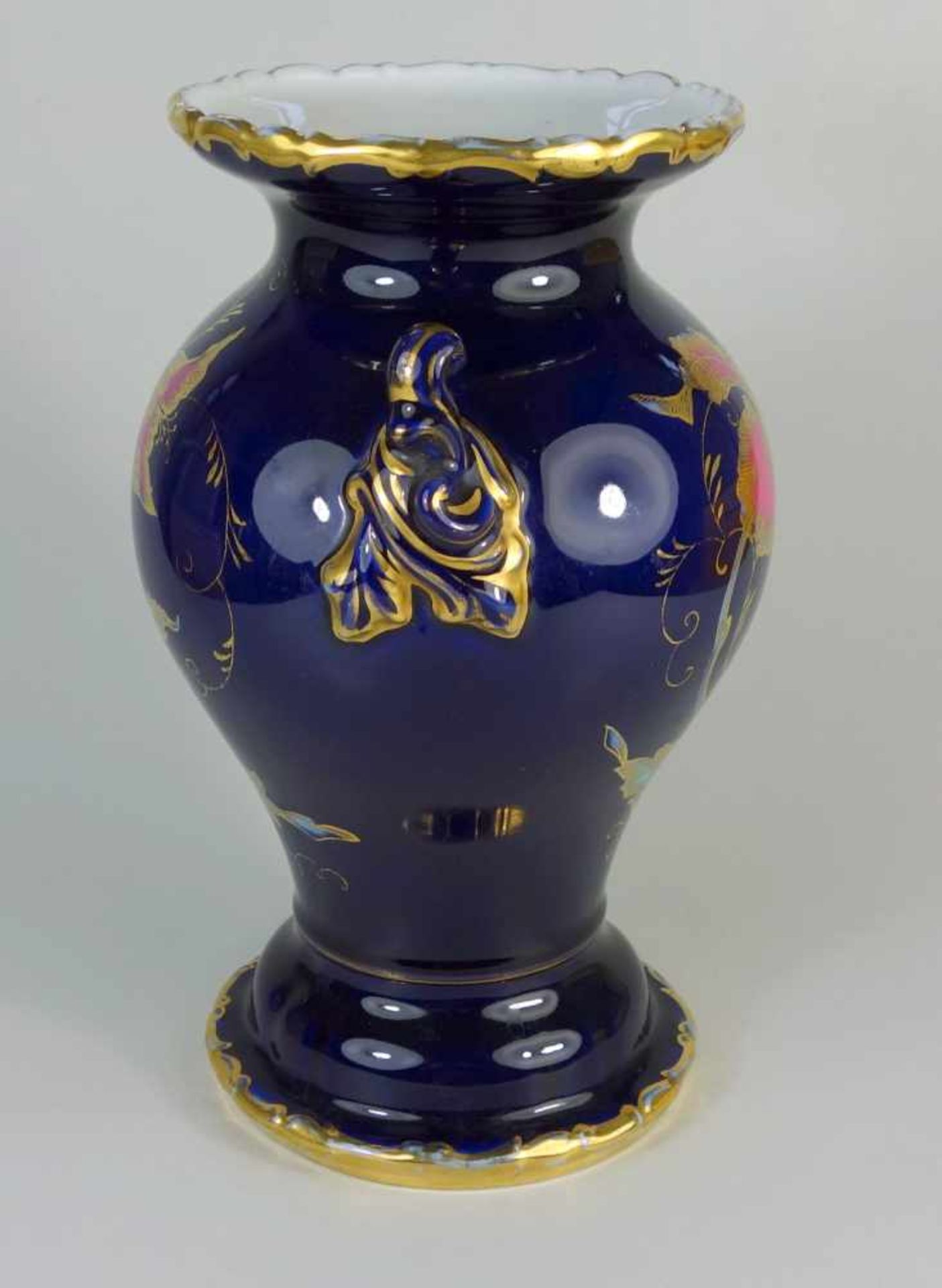 Vase, Baensch, Lettinkobaltblau mit floralem Golddekor, H.25cm - Bild 2 aus 2