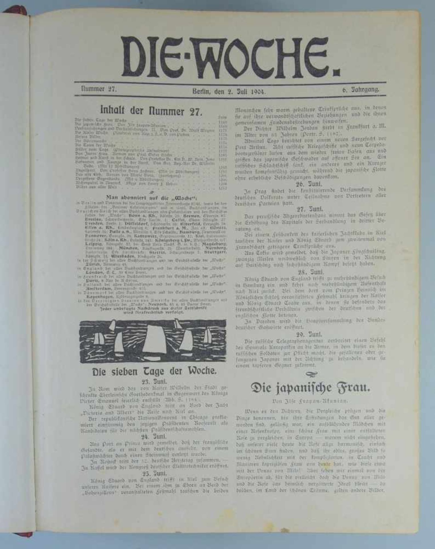 Zeitschrift Die Woche, Jahrgang 1904 in 2 Bdn.Nr.1 bis Nr.53, gebunden, Zust.2 - Bild 2 aus 2