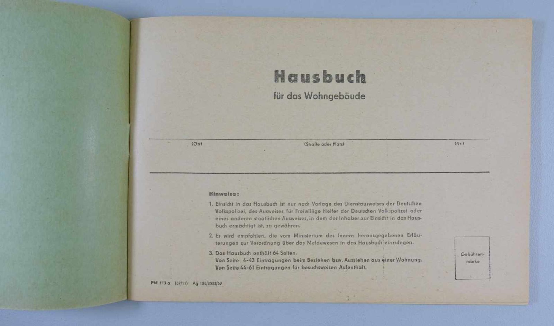 Hausbuch der DDRunbenutzter, annähernd neuwertiger Zustand - Image 2 of 2