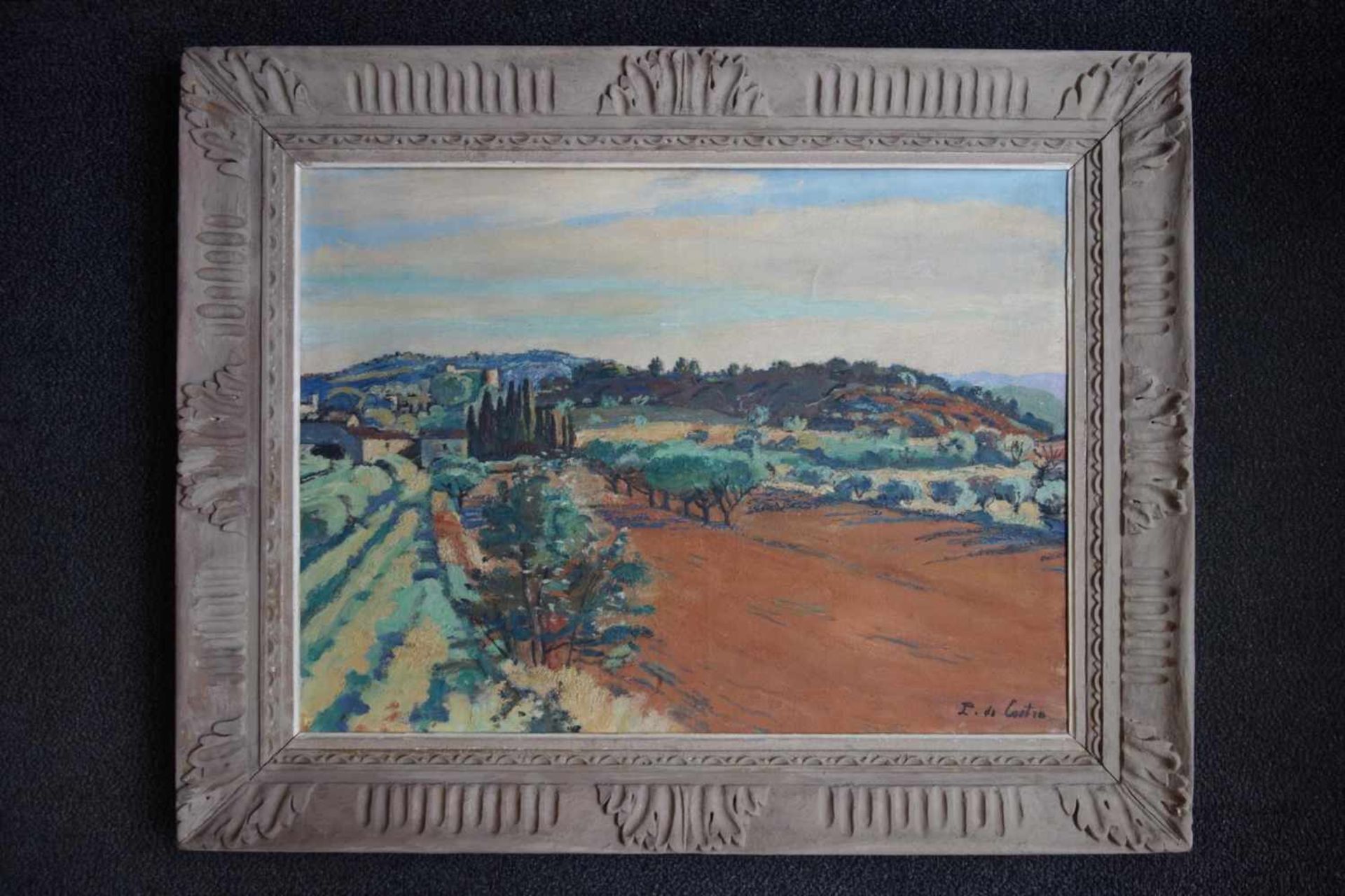 de Castro, Paul, "Landschaft in der Provence" 1882 Paris - 1939 ebenda; Öl/Lwd., signiert, 60* - Bild 3 aus 3