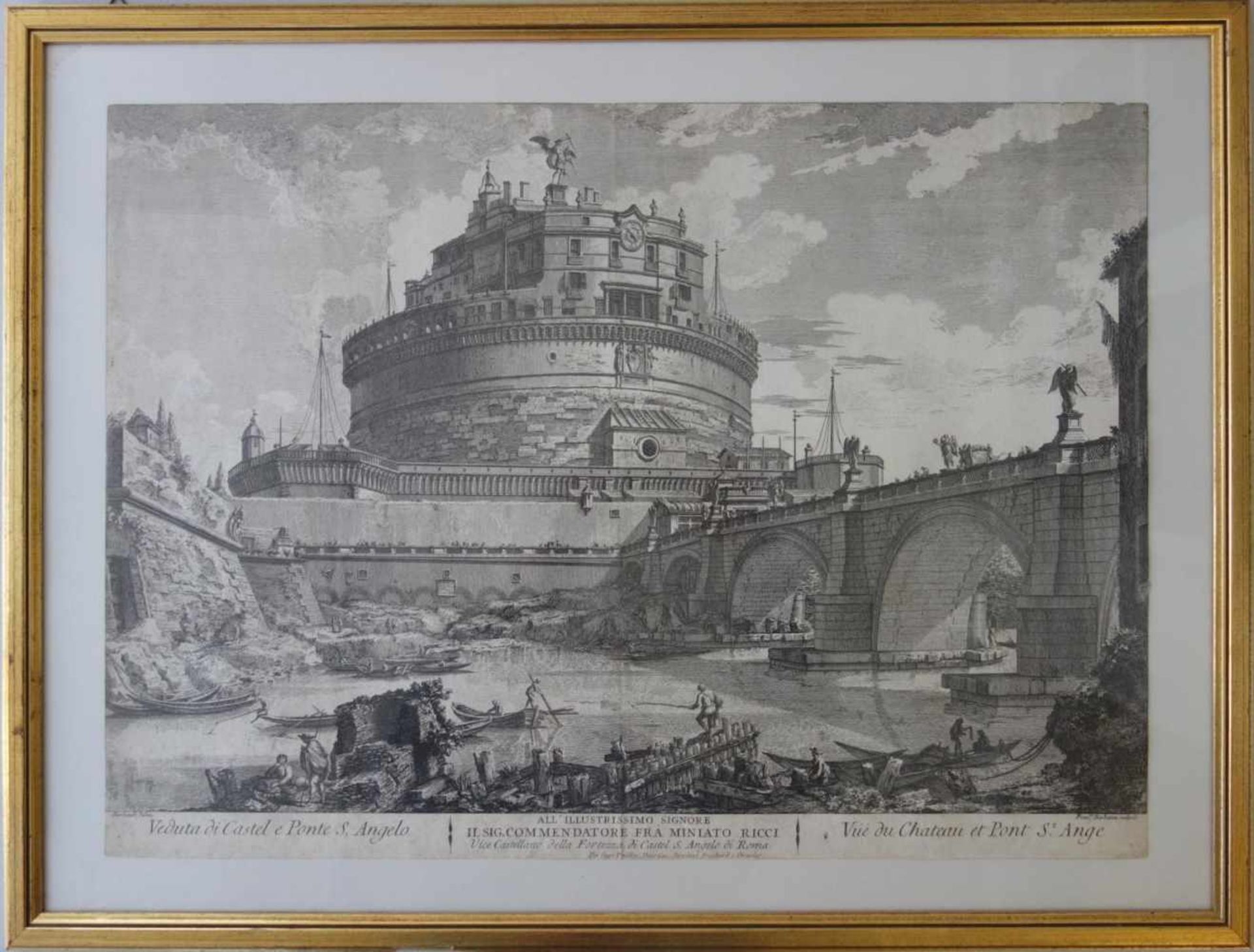 Barbault, Veduta di Castel e Ponte S. Angelo, Rom um 1770Kupferstich, am Plattenrand beschnitten,