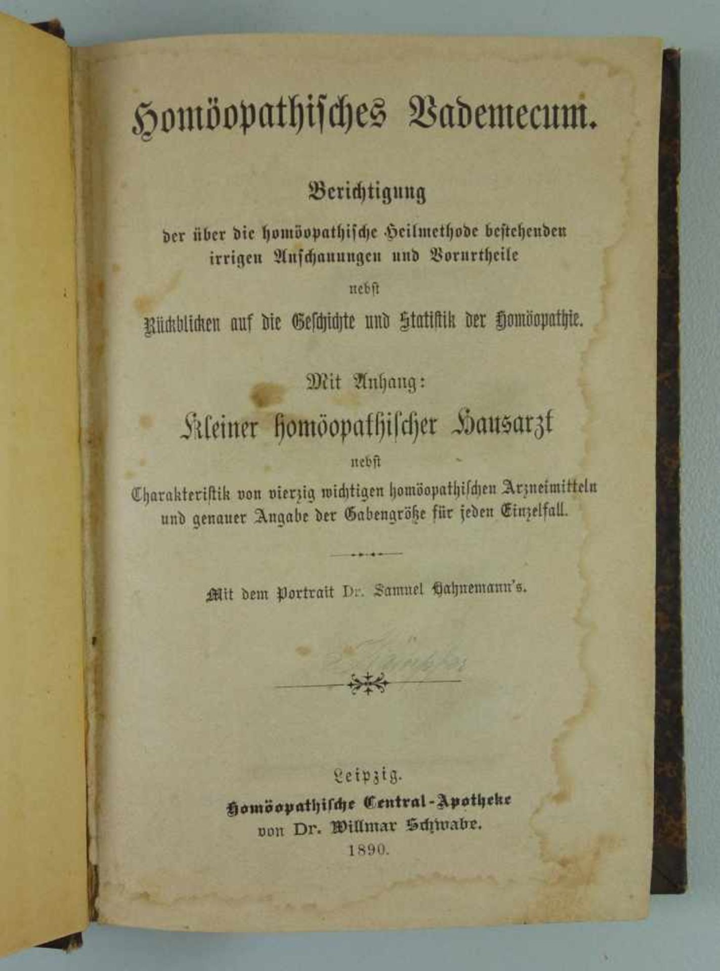 Homöopathisches Bademecum, 1890mit Anhang "Kleiner homöopatischer Hausarzt", Homöopatische Central-