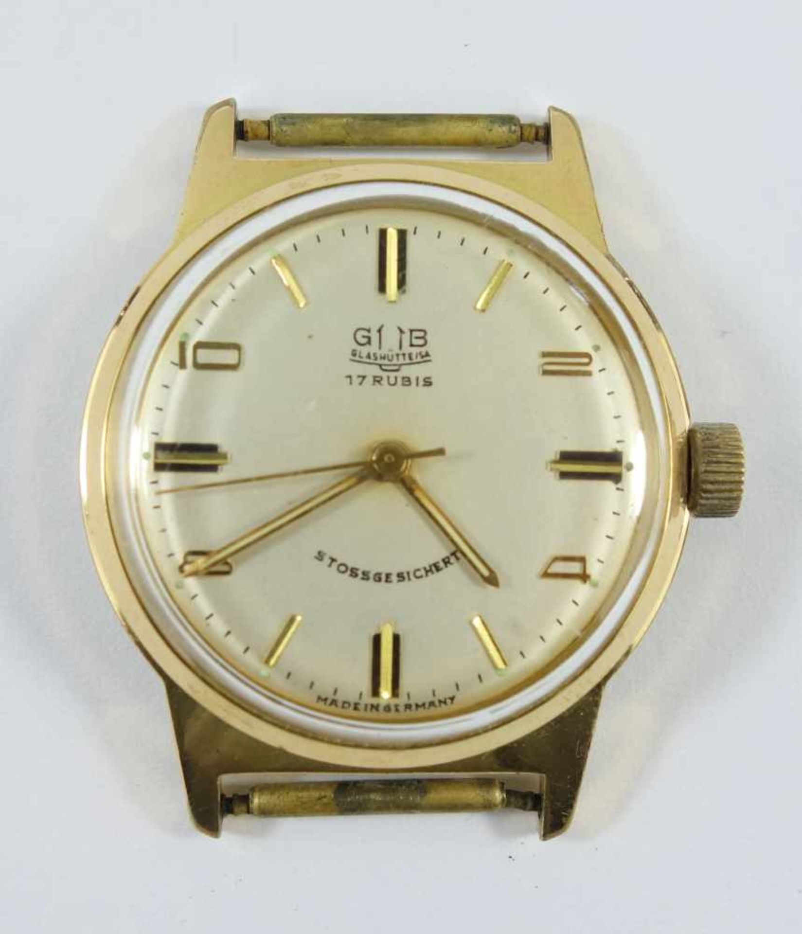 Armbanduhr Glashütte, Kal. 70.1, 60er Jahrevergoldetes Gehäuse, Zifferblatt mit Zentralsekunde,