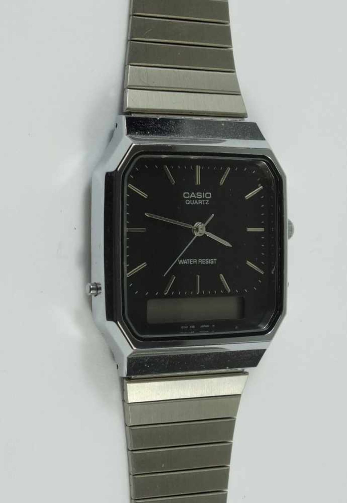 Vintage- Herrenarmbanduhr Casio AQ-419 Modul 358, Edelstahleckiges Zifferblatt, Analog- und - Bild 2 aus 2