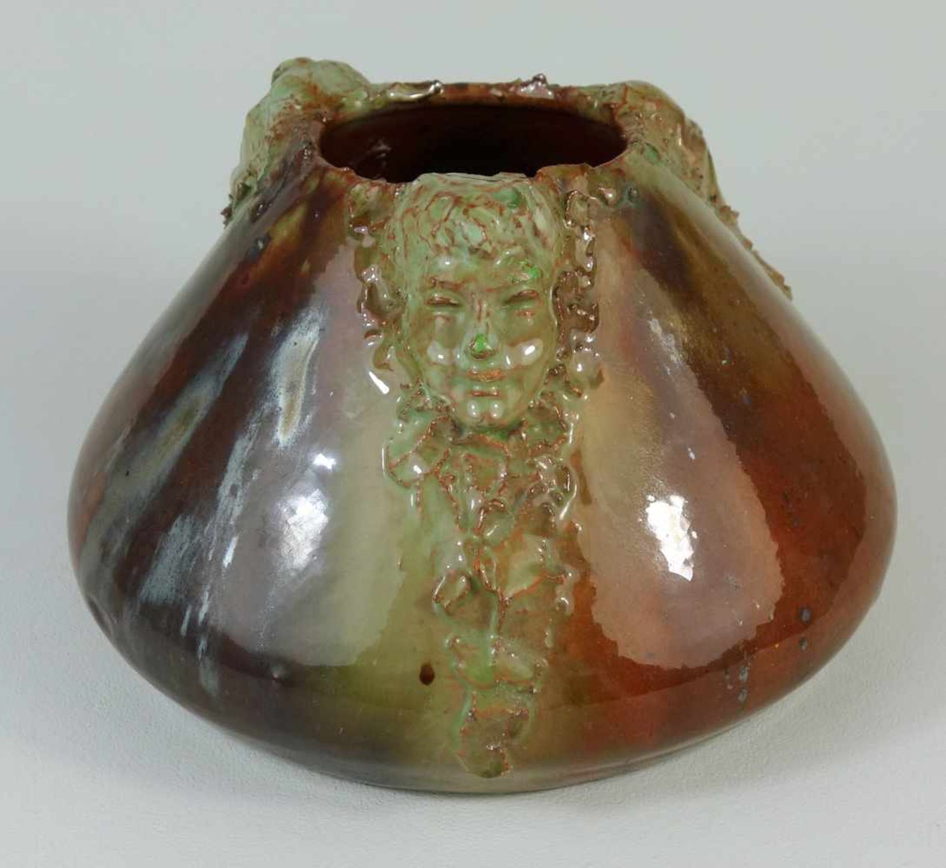 Vase, Ernest Patris (1909-1981), BelgienKeramik, grün-braune Glasur, zur Mündung drei plastische - Bild 2 aus 4