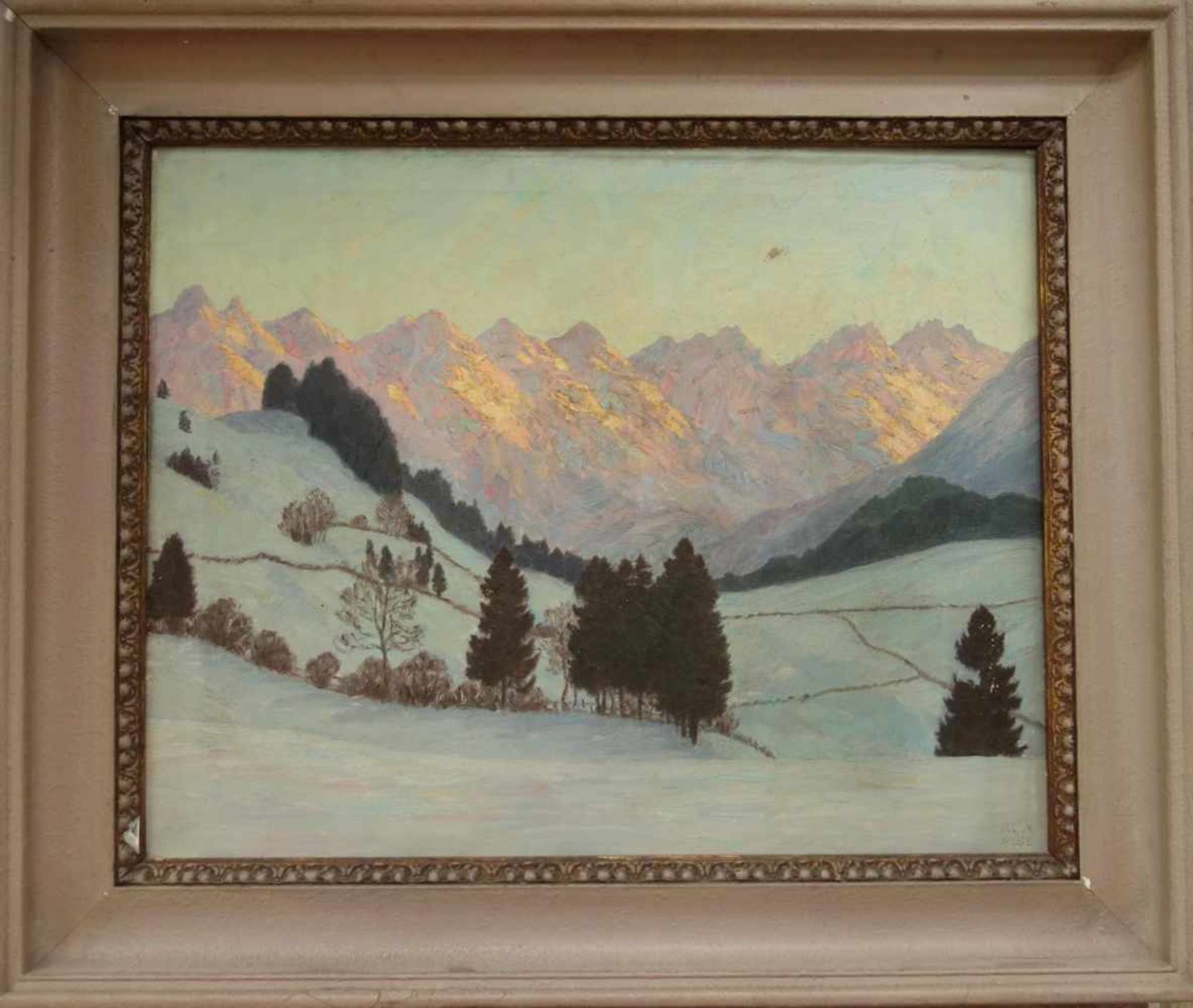 Weise, Alexander (1883 Odessa-1960 München), Alpine Winterlandschaft bei SonnenaufgangÖl/Lw.,