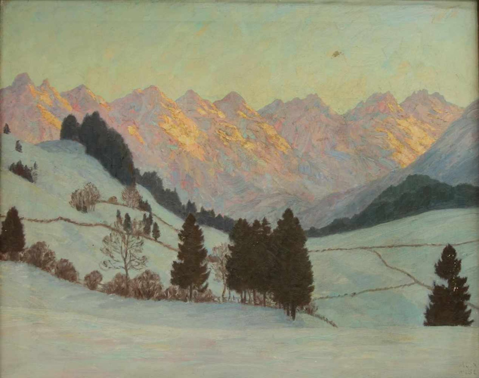 Weise, Alexander (1883 Odessa-1960 München), Alpine Winterlandschaft bei SonnenaufgangÖl/Lw., - Bild 2 aus 3