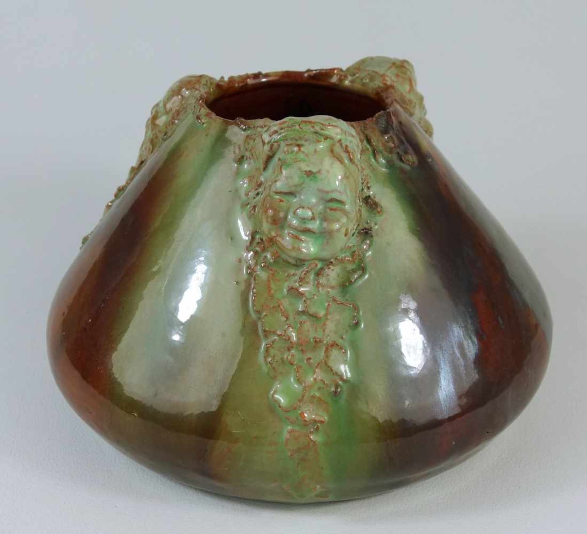 Vase, Ernest Patris (1909-1981), BelgienKeramik, grün-braune Glasur, zur Mündung drei plastische - Bild 3 aus 4