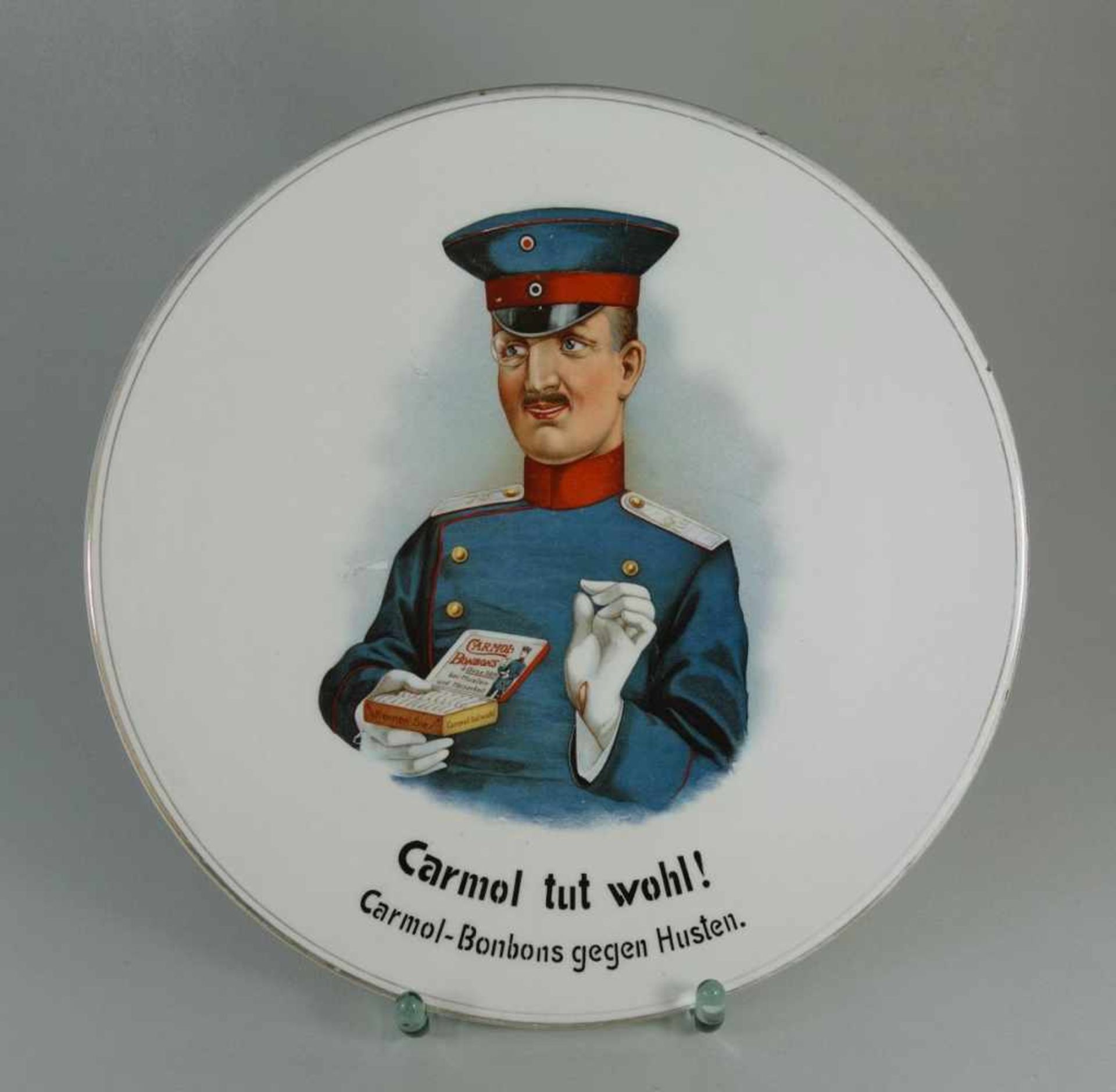 Reklame-Wandteller "Carmol tut wohl !", um 1910/20"Carmol-Bonbons gegen Husten", Keramik, farbig