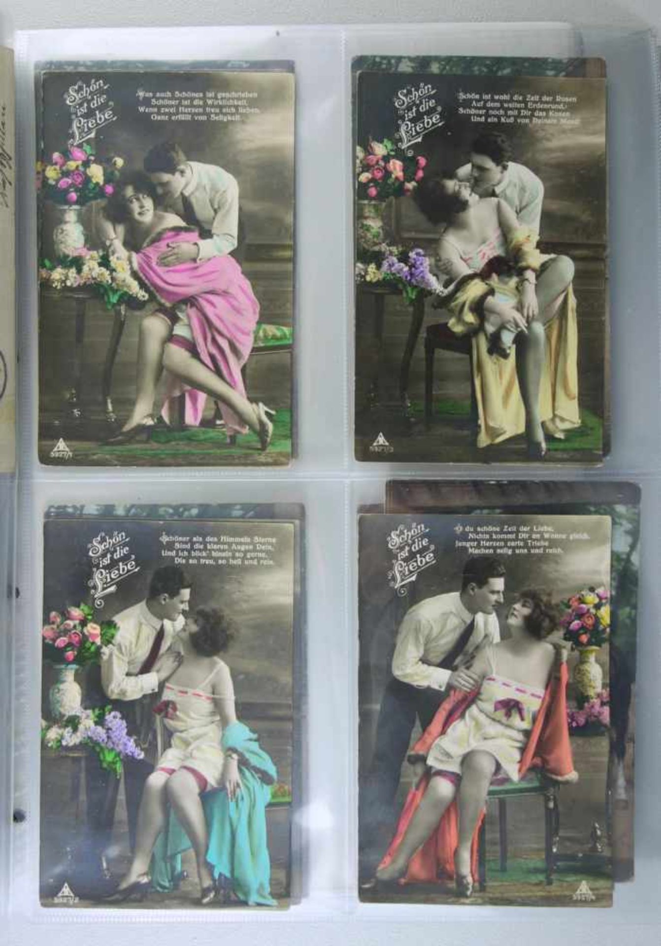 ca. 40 Ansichts- / Grußkarten, ca.1900 - 1920farbig, überwiegend Frauenfotos; dabei 6er Serie "Schön - Bild 2 aus 3