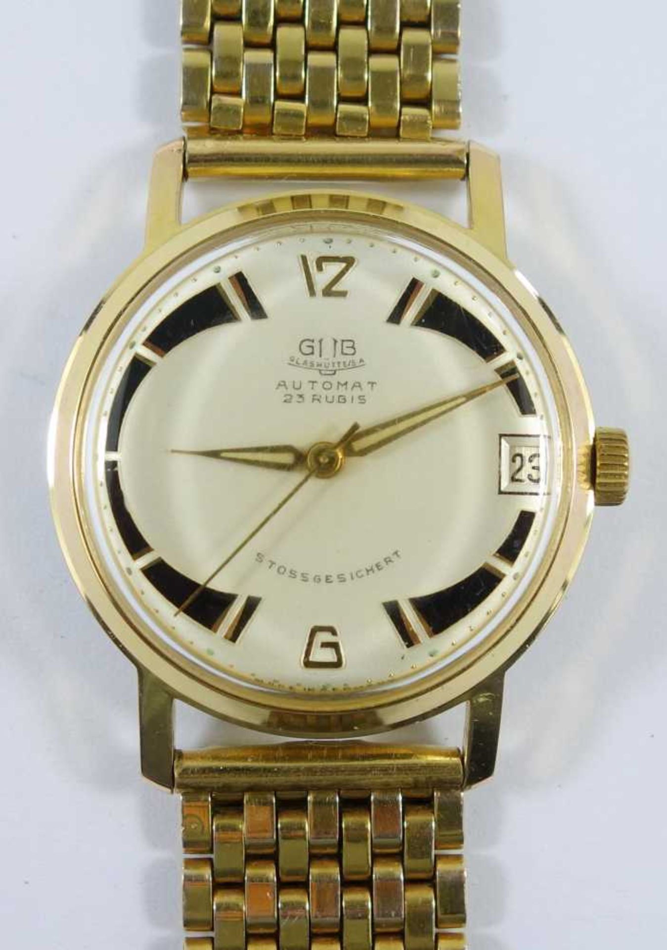 Armbanduhr Glashütte, Automat 23 Steine, 60er Jahre vergoldetes Gehäuse, D.33mm, helles