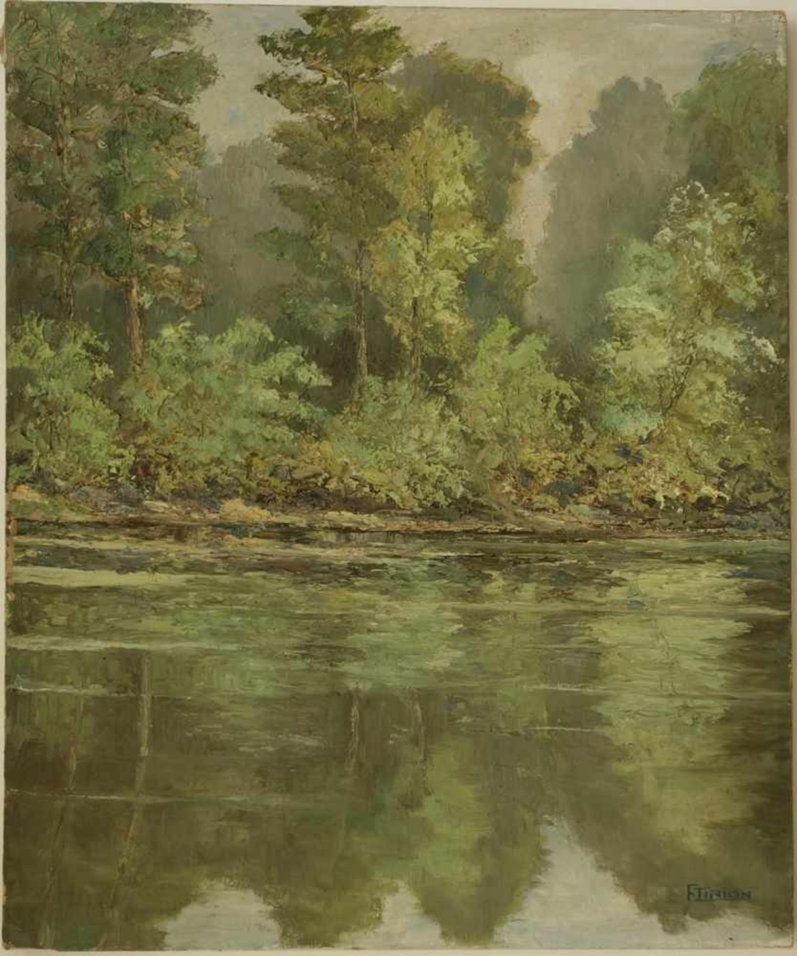 Tirion, F. , Bäume am Uferrand, 20. Jh.Öl/Lw., pastoser Farbauftrag, unten rechts signiert