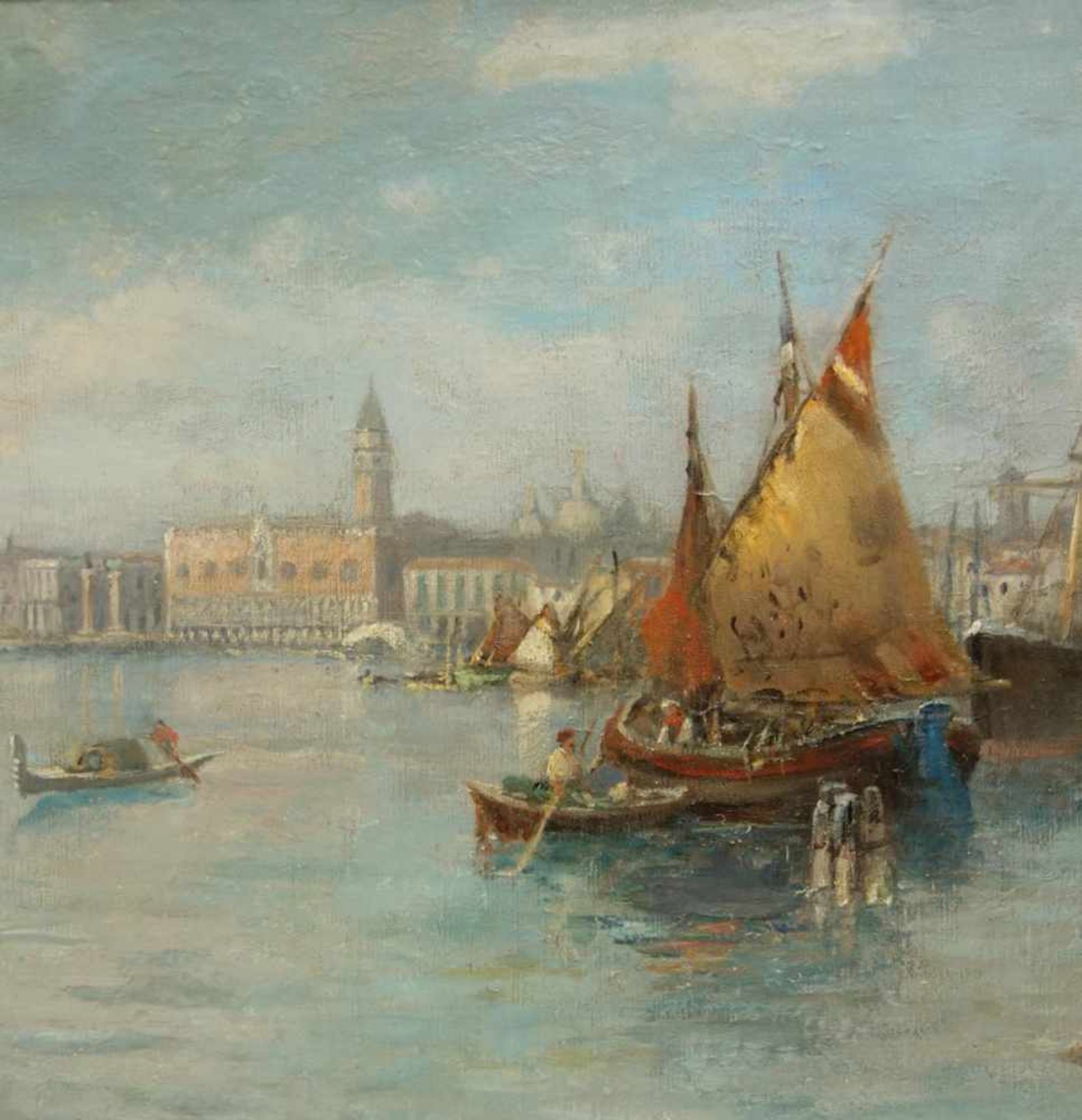 Hiller, Heinrich (1846-1912 Berlin ) "Fischerboote vor Venedig"Öl/Lw. 40*75,5cm, rechts unten - Bild 4 aus 6