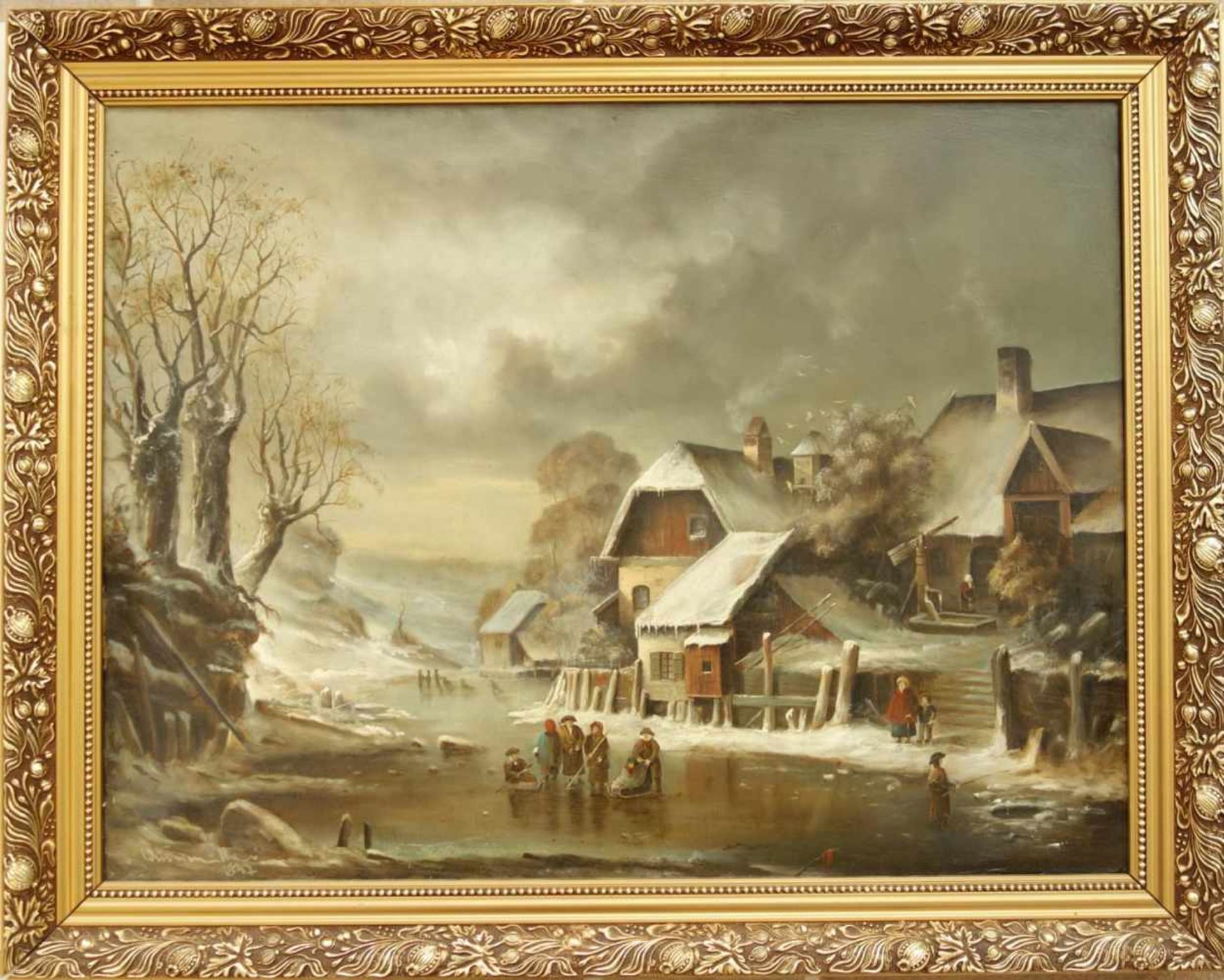 undeutlich signiert, Landschaftsmaler, Winterliche Dorfansicht, dat. 1847 Öl/Lw., unten rechts