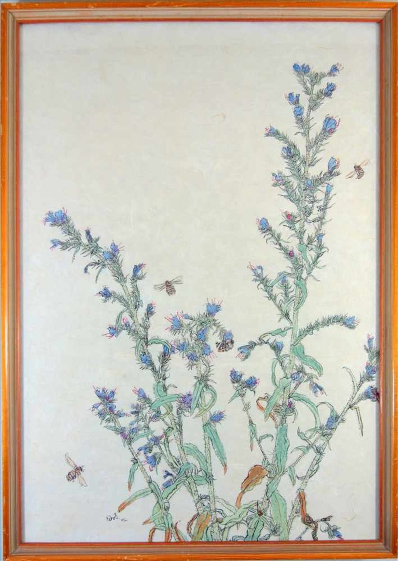 undeutl. signiert, Feldblume mit Bienen, (19)42, Farbradierung auf Japanpapier, u.l. signiert/