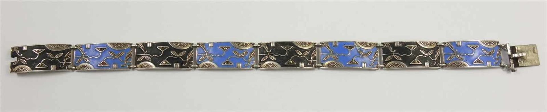 Armband mit Emaille in Fahrner-Art, 925 Silber, blau und schwarz emailliert, Markasitenbesatz tlw.zu - Bild 2 aus 2