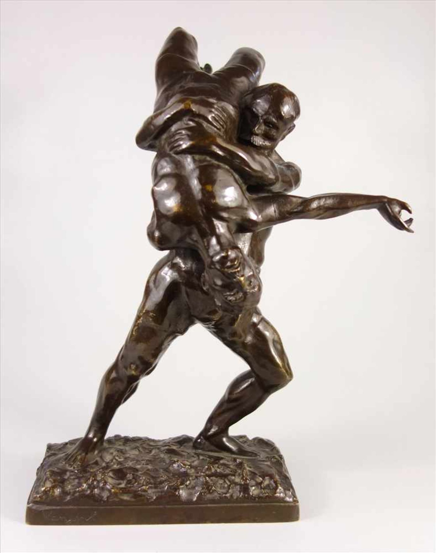 Joseph Alfred van Gent "Ringer", Bronze-Figurengruppe um 1900, van Gent, geb 1877; in Plinthe